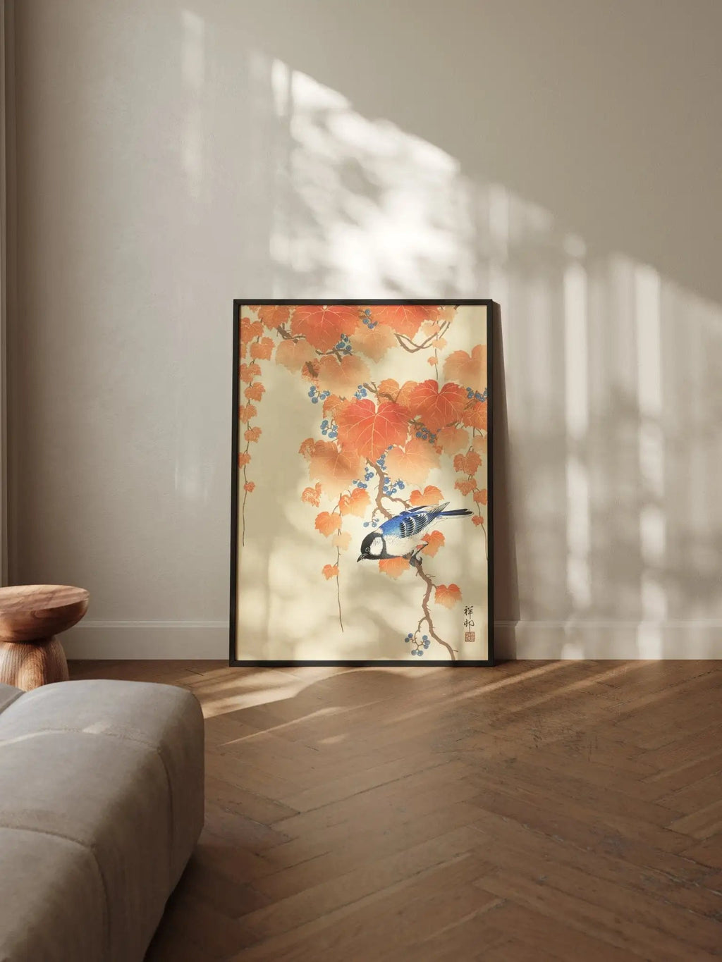 Kohlmeise im Herbstlaub - Gerahmte Eleganz - HINORI