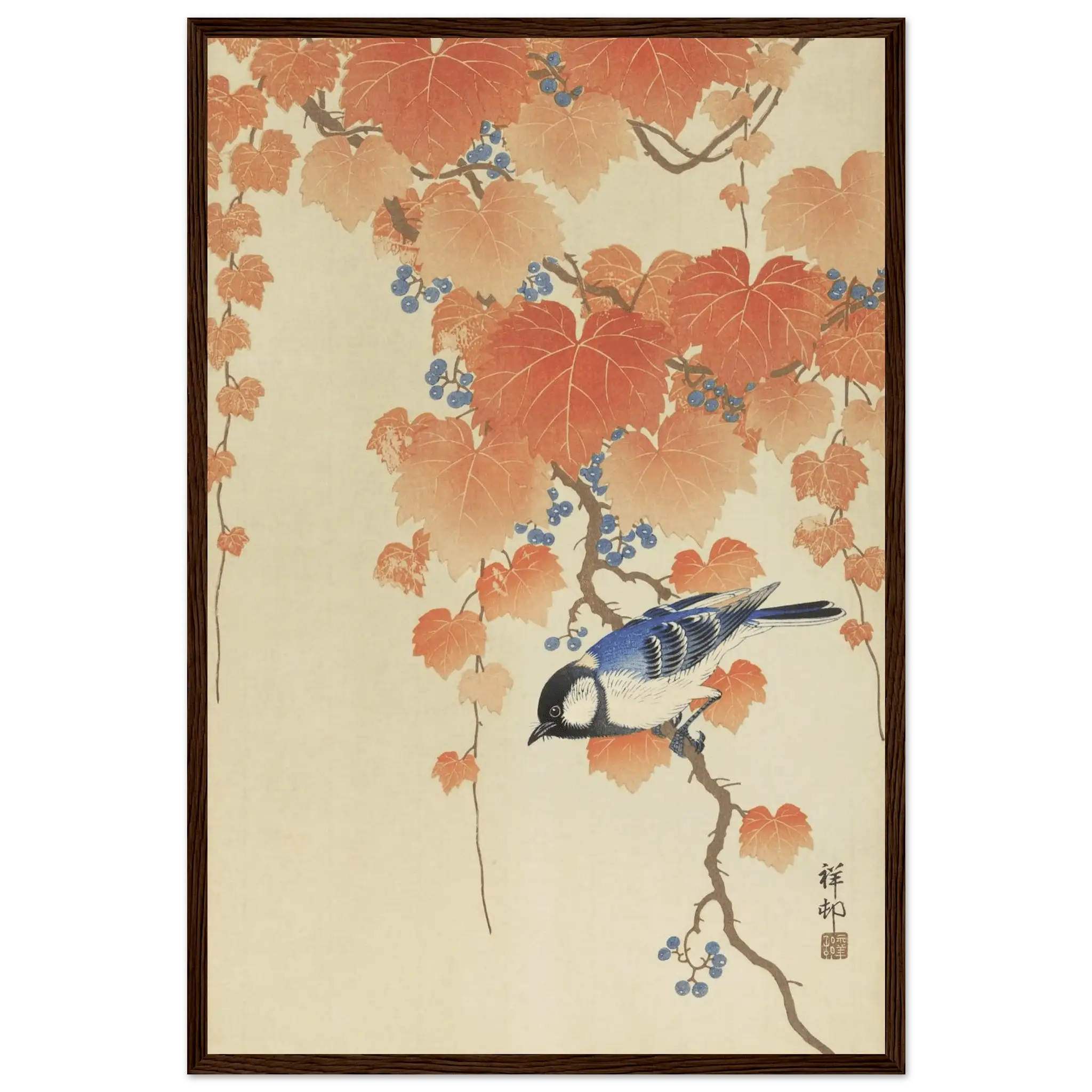 Kohlmeise im Herbstlaub - Gerahmte Eleganz - HINORI