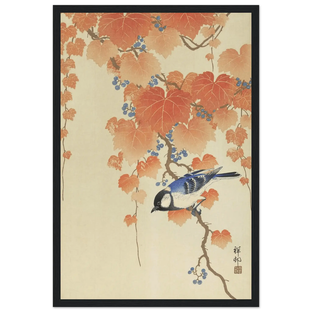Kohlmeise im Herbstlaub - Gerahmte Eleganz - HINORI