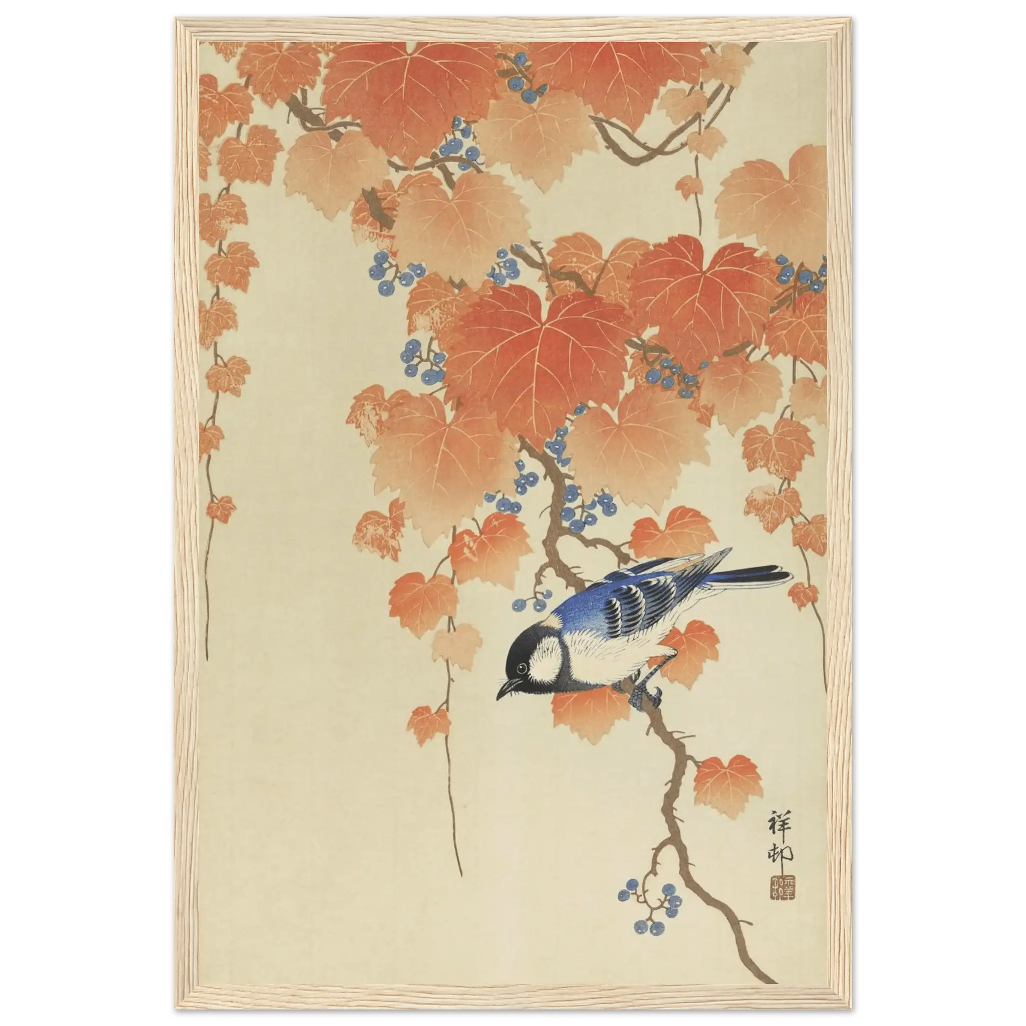Kohlmeise im Herbstlaub - Gerahmte Eleganz - HINORI
