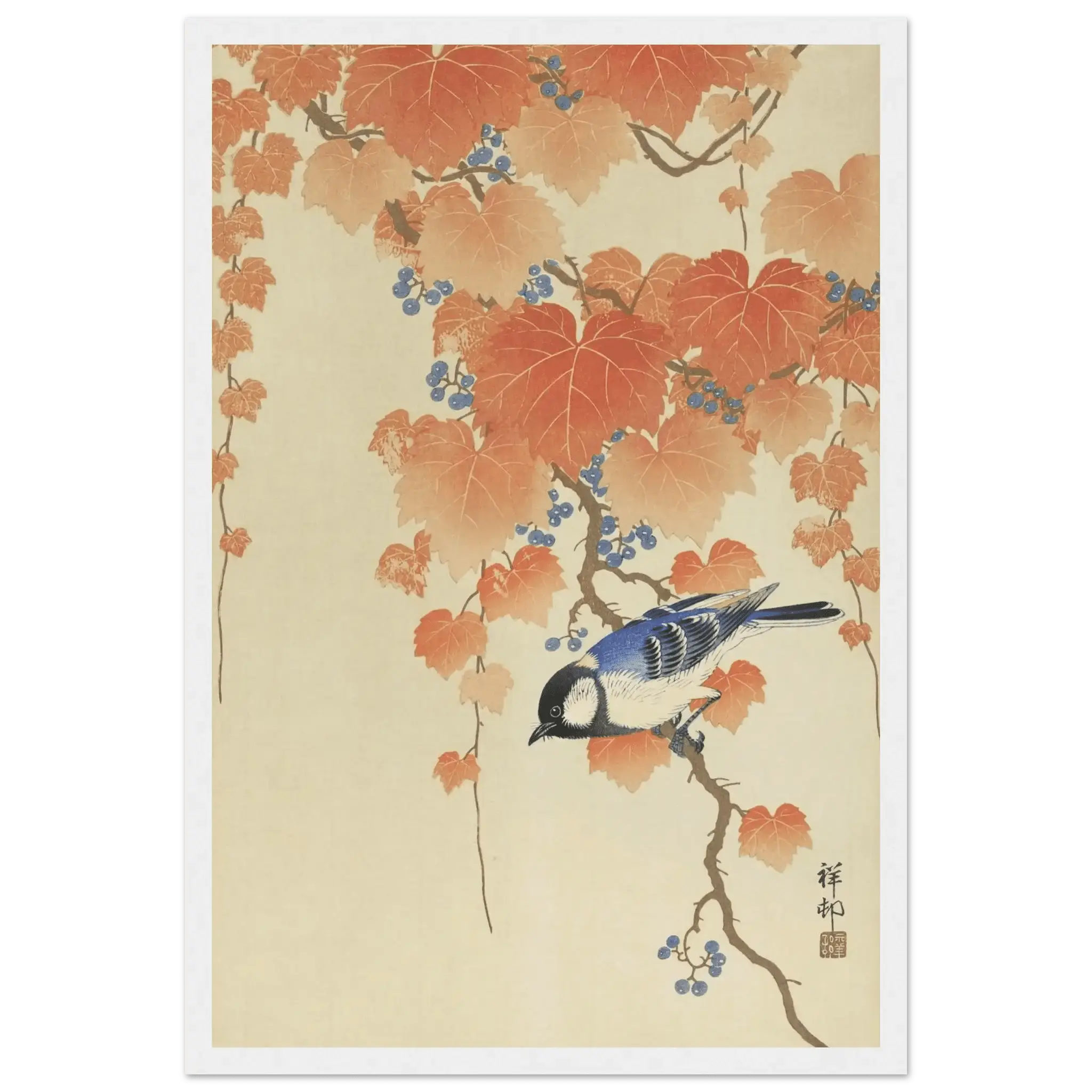 Kohlmeise im Herbstlaub - Gerahmte Eleganz - HINORI