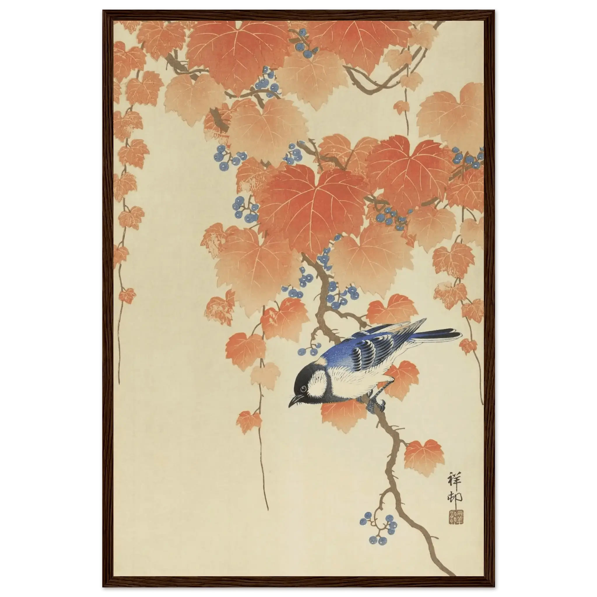 Kohlmeise im Herbstlaub - Gerahmte Eleganz - HINORI