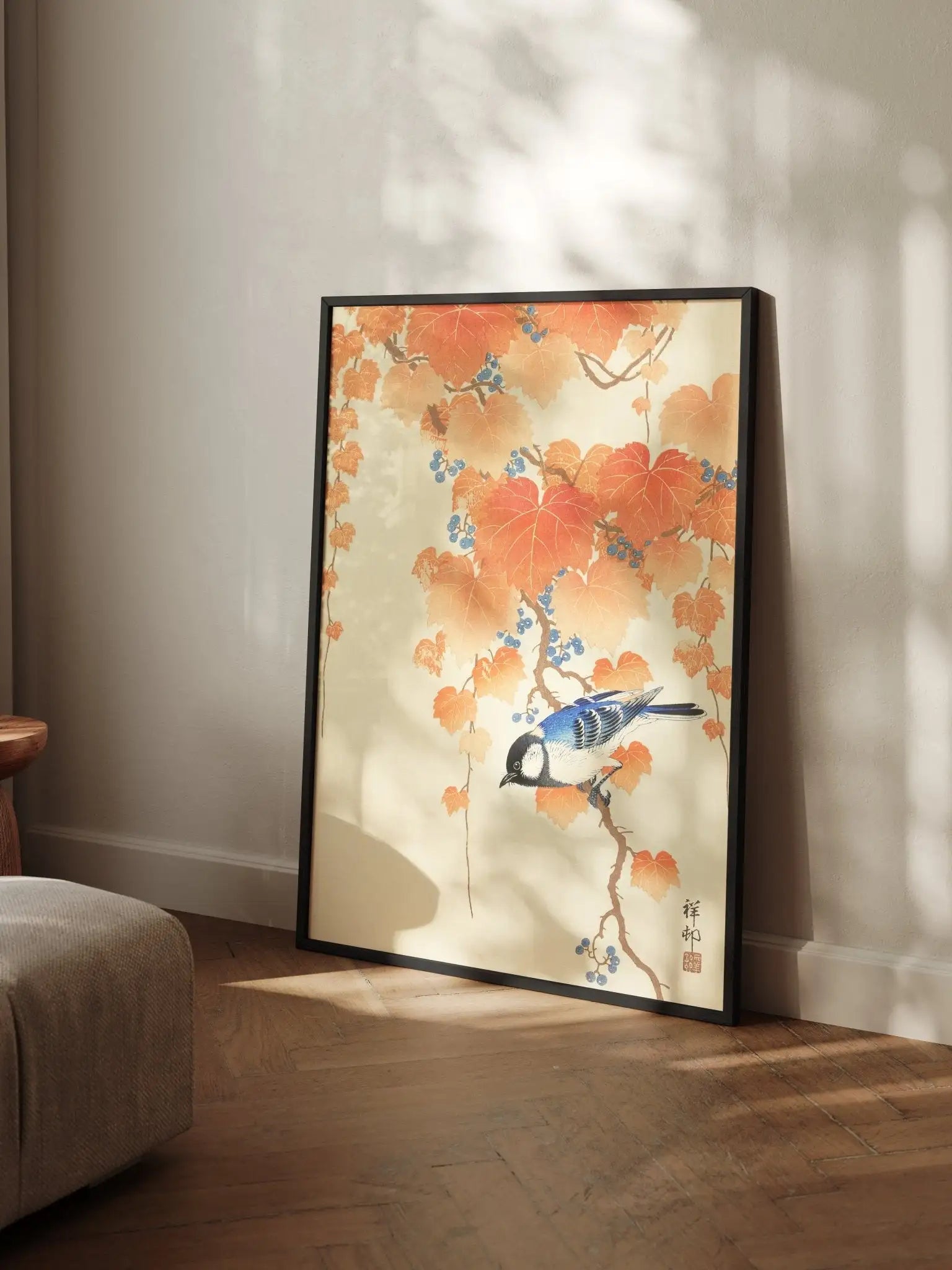 Kohlmeise im Herbstlaub - Gerahmte Eleganz - HINORI