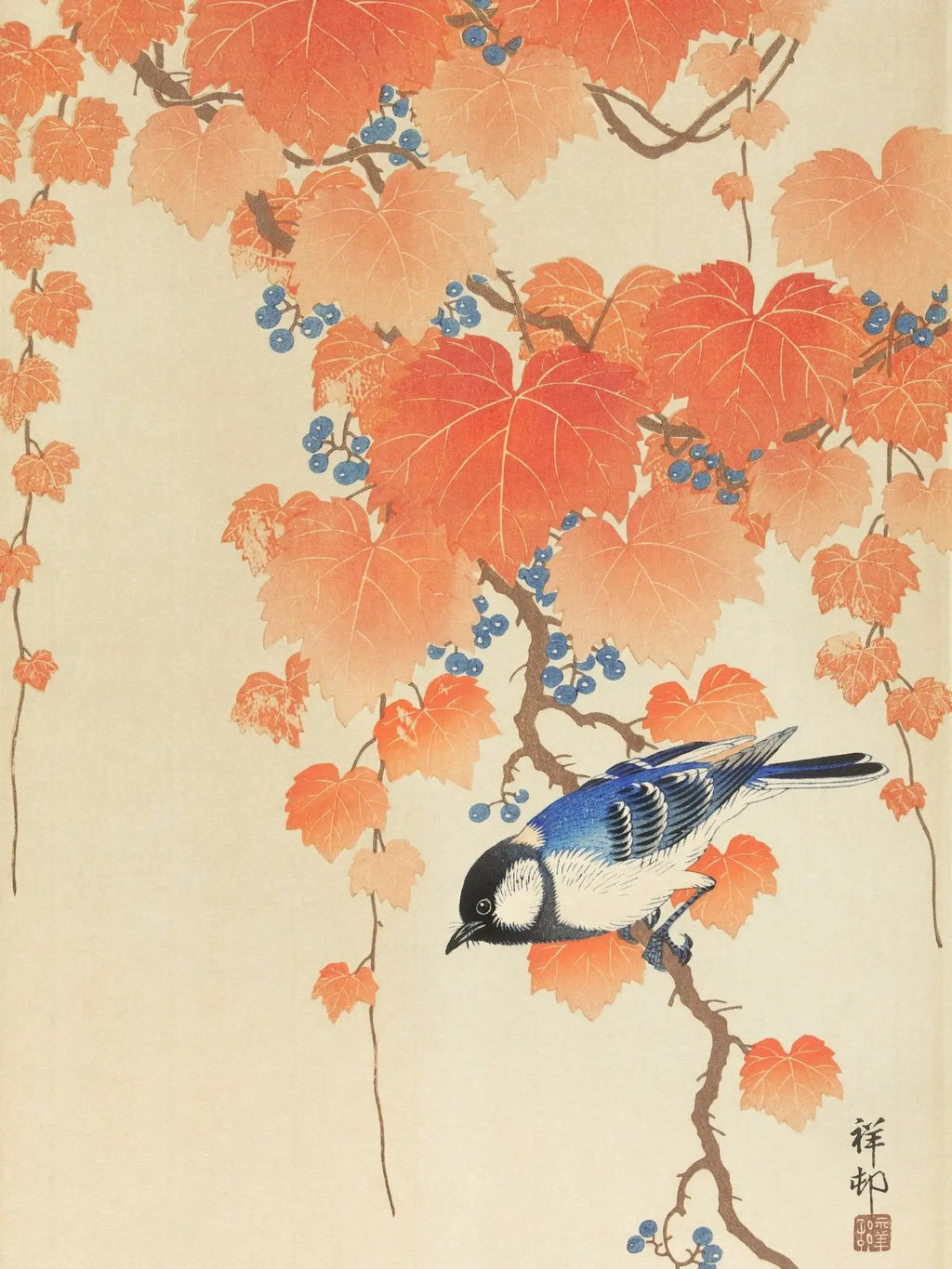 Kohlmeise im Herbstlaub - Gerahmte Eleganz - HINORI