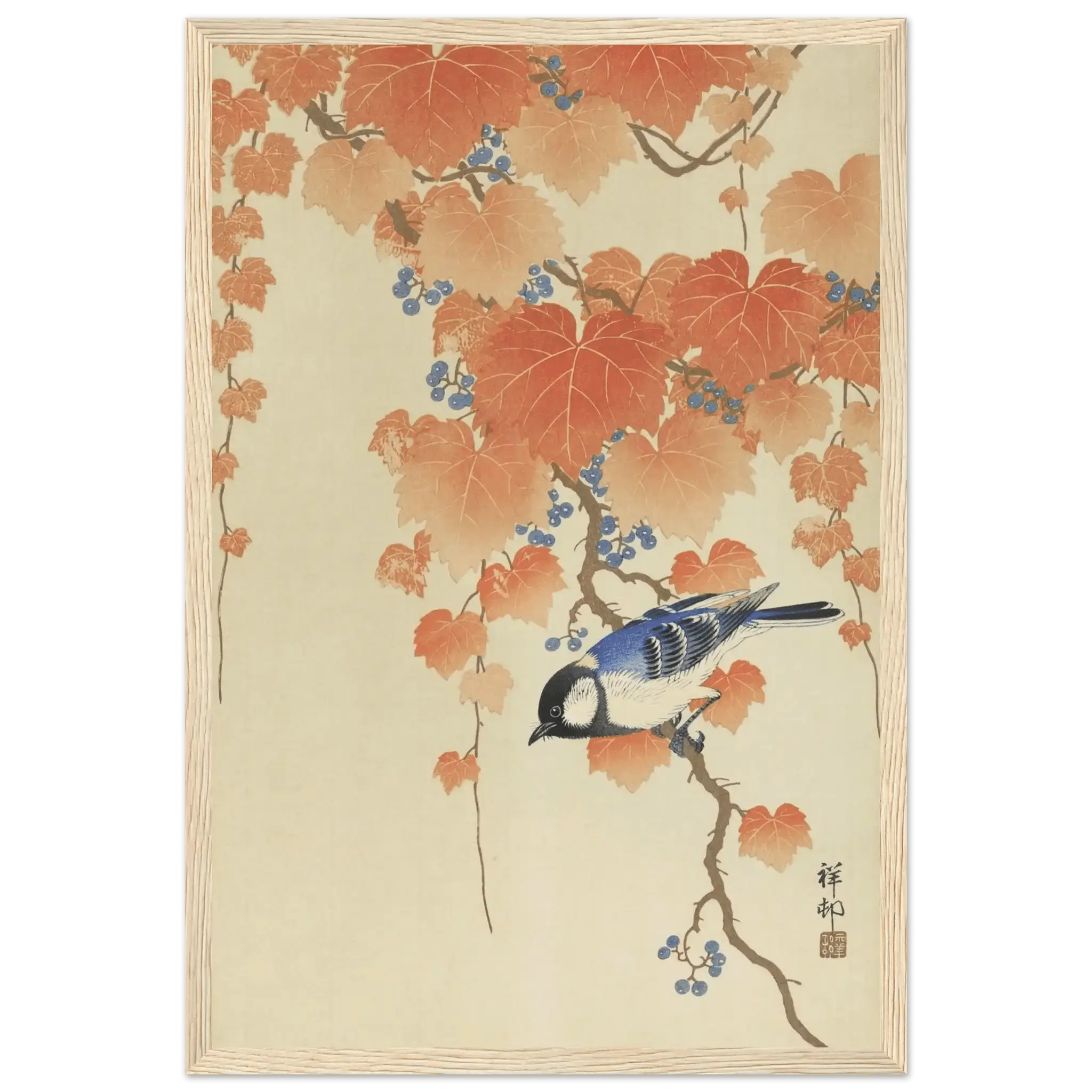 Kohlmeise im Herbstlaub - Gerahmte Eleganz - HINORI