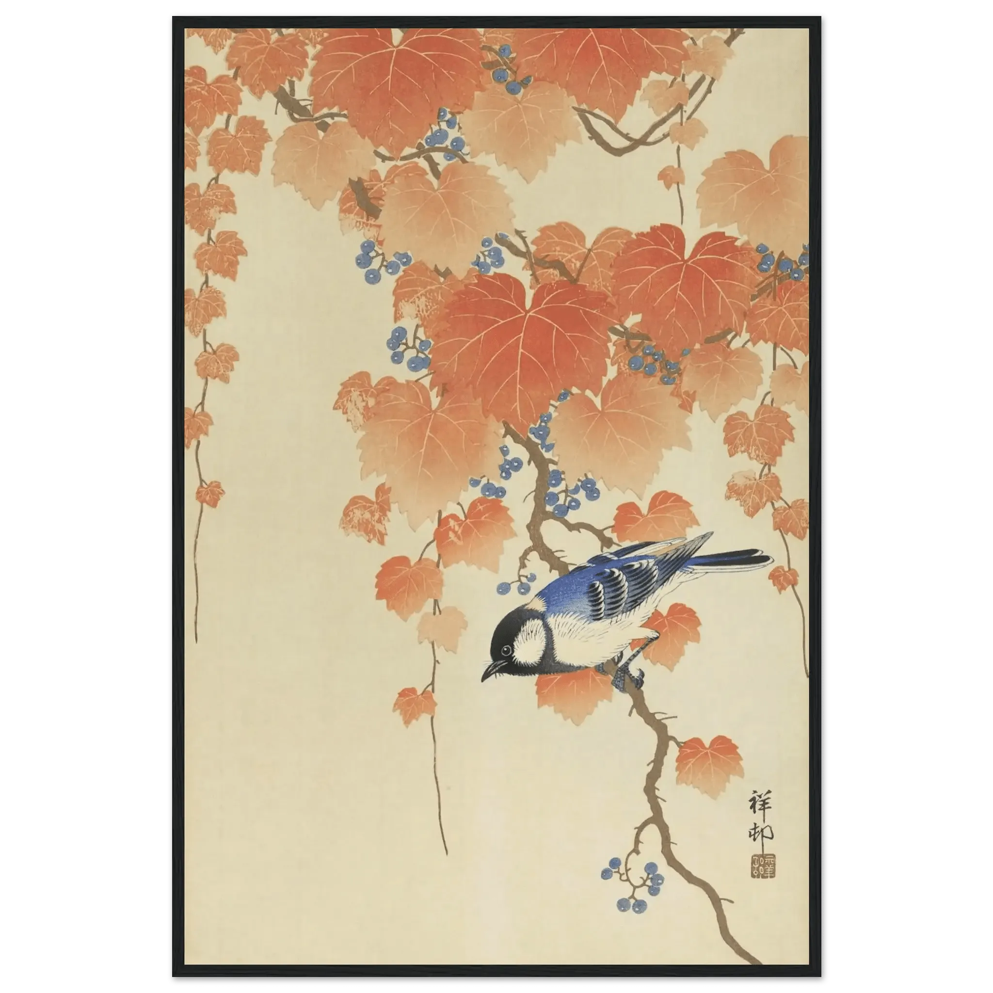 Kohlmeise im Herbstlaub - Gerahmte Eleganz - HINORI