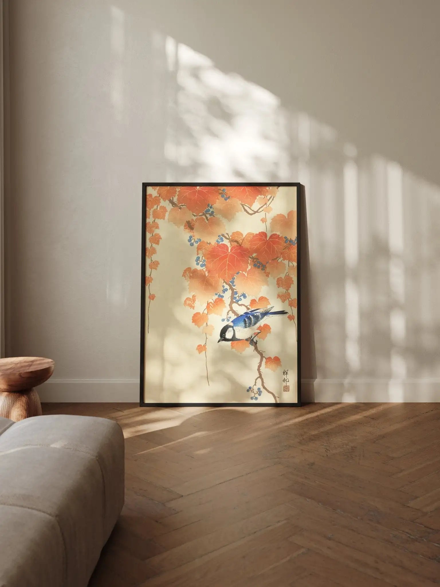 Kohlmeise im Herbstlaub - Gerahmte Eleganz - HINORI