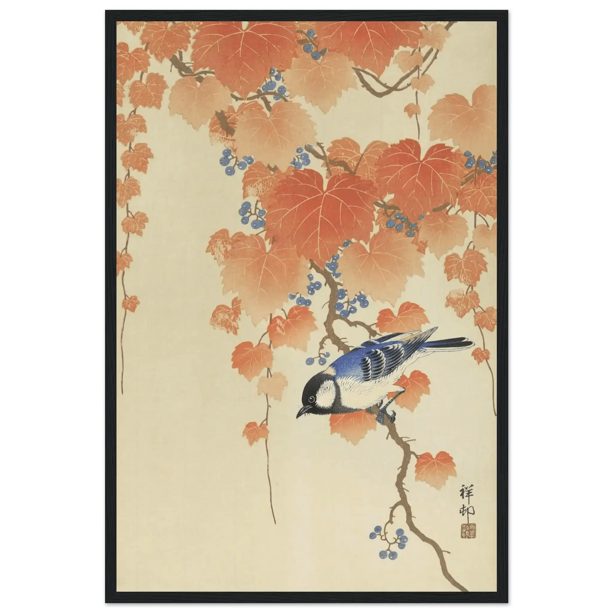Kohlmeise im Herbstlaub - Gerahmte Eleganz - HINORI