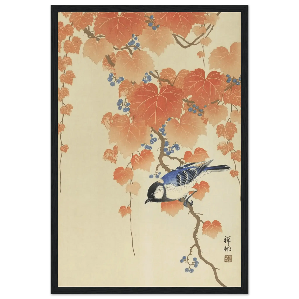 Kohlmeise im Herbstlaub - Gerahmte Eleganz - HINORI