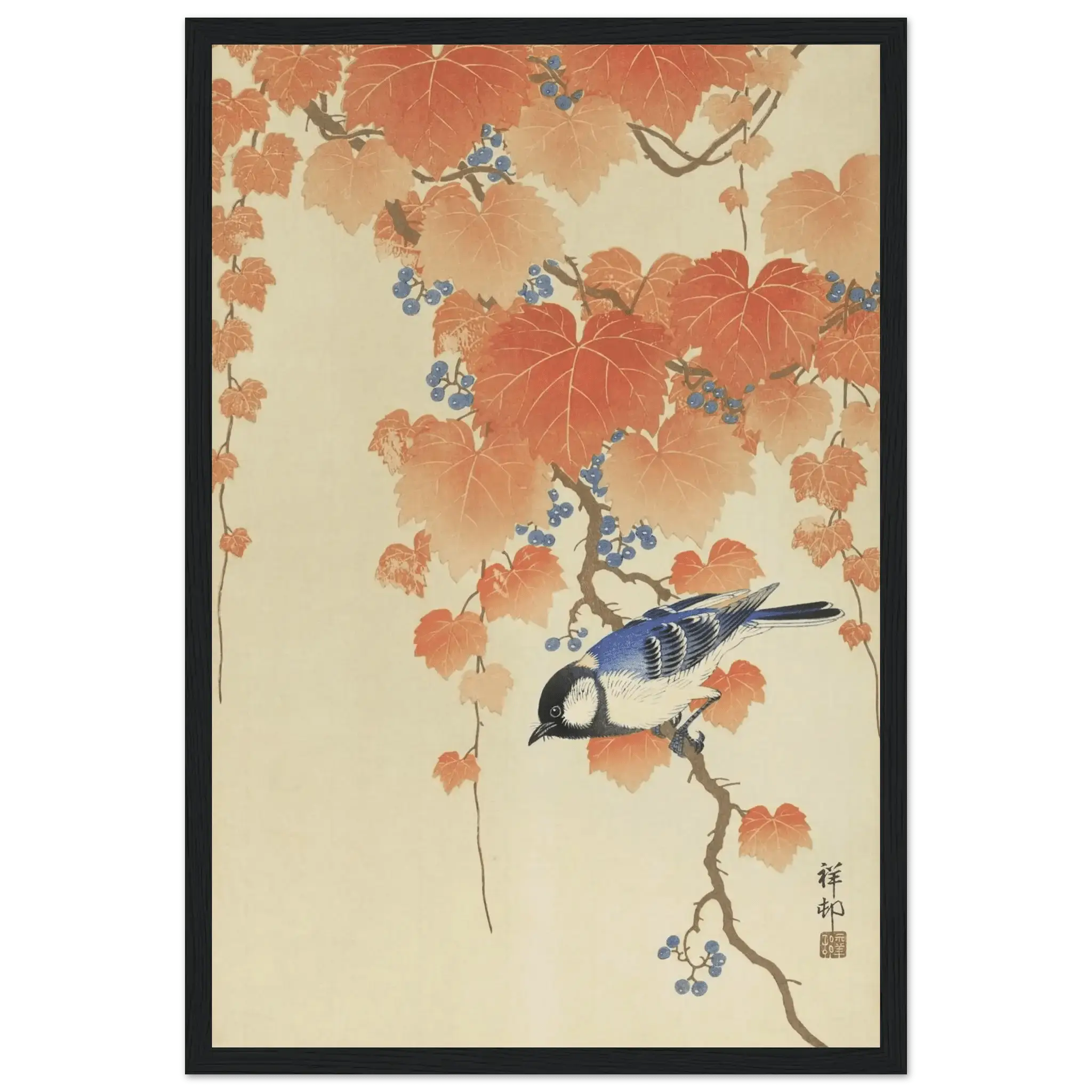 Kohlmeise im Herbstlaub - Gerahmte Eleganz - HINORI