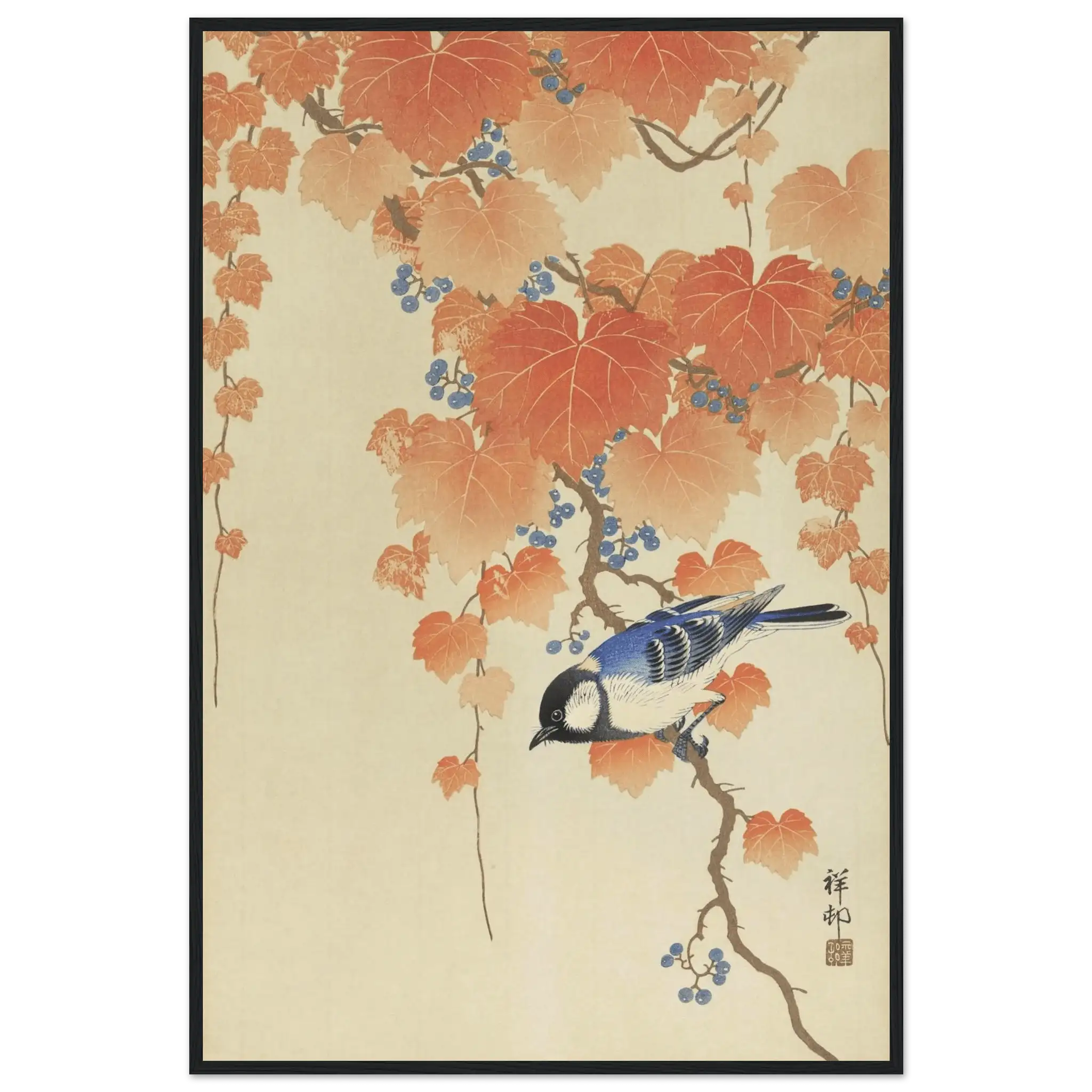 Kohlmeise im Herbstlaub - Gerahmte Eleganz - HINORI