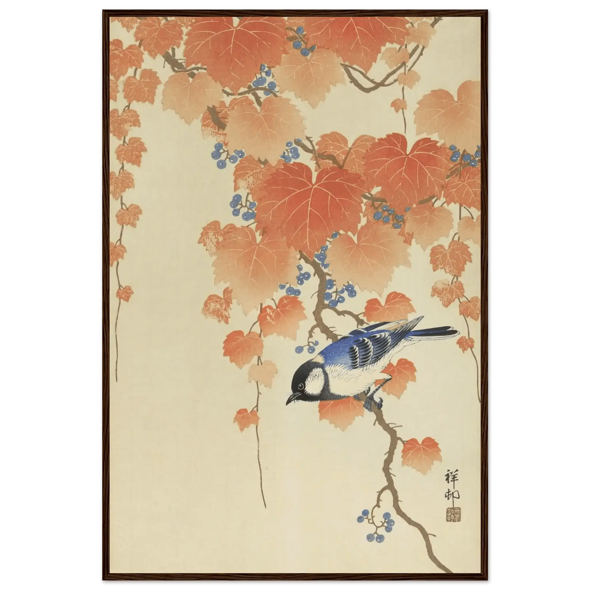 Kohlmeise im Herbstlaub - Gerahmte Eleganz - HINORI