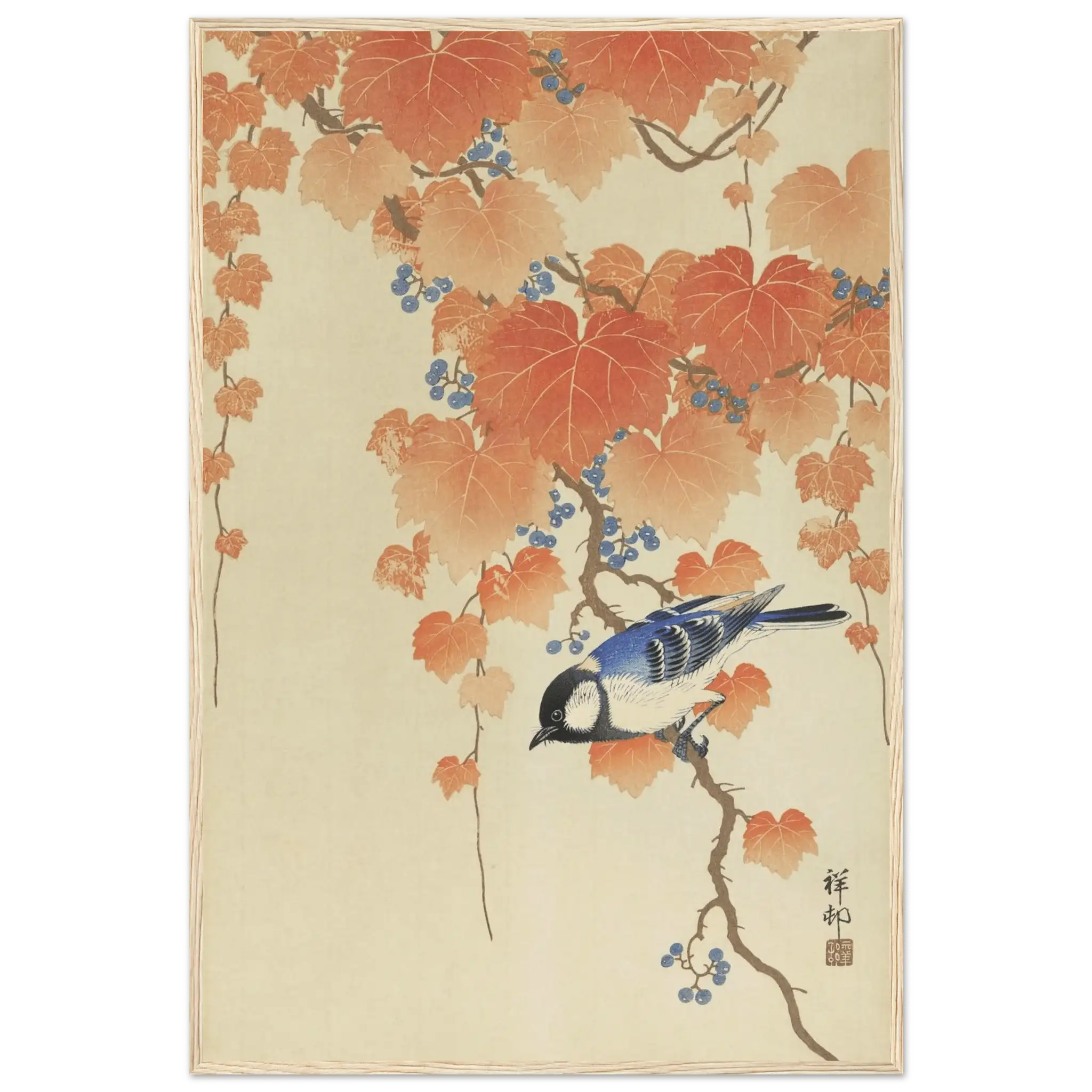 Kohlmeise im Herbstlaub - Gerahmte Eleganz - HINORI