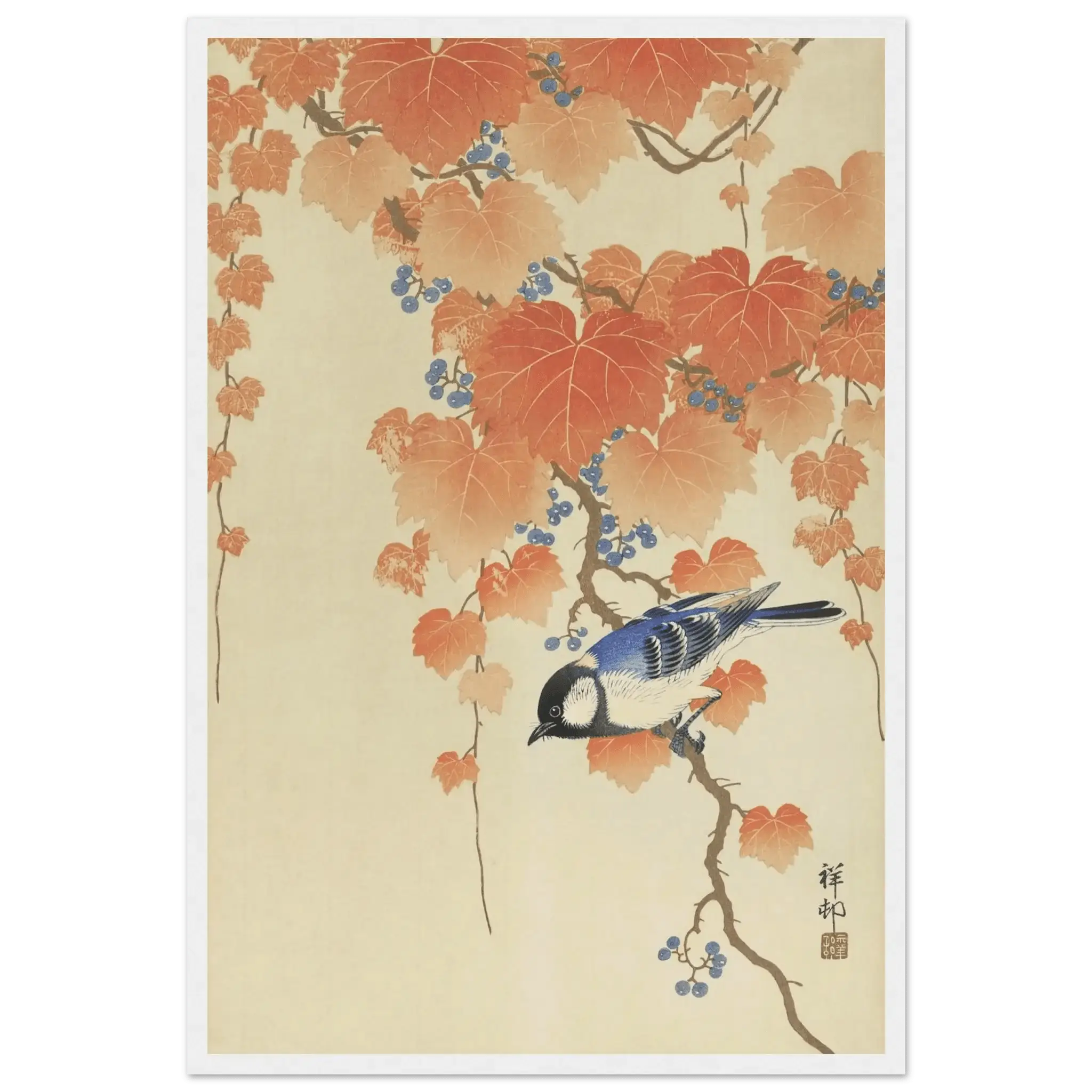 Kohlmeise im Herbstlaub - Gerahmte Eleganz - HINORI