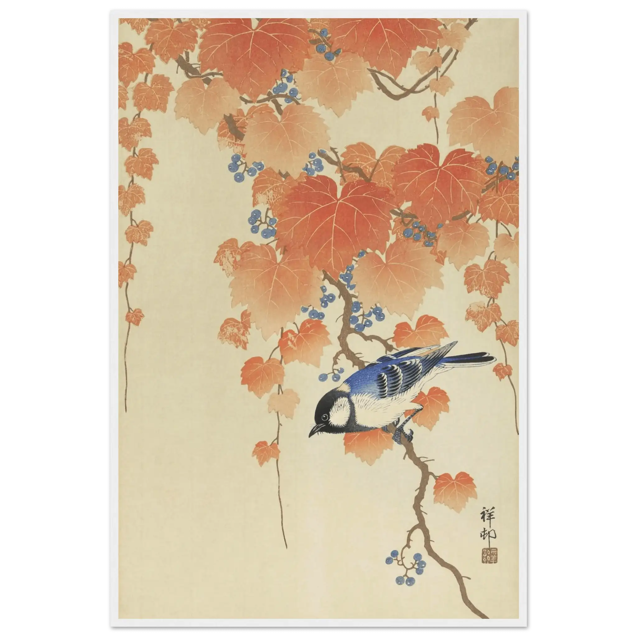 Kohlmeise im Herbstlaub - Gerahmte Eleganz - HINORI