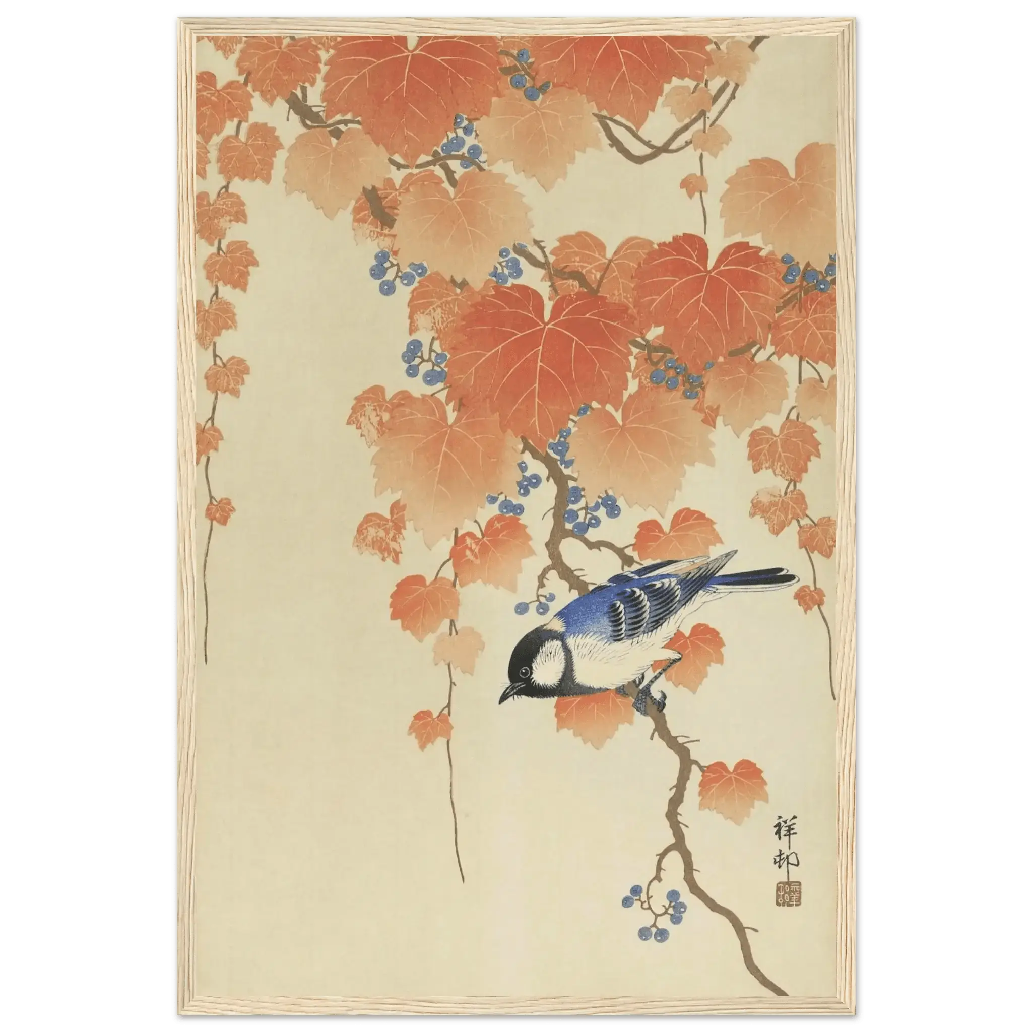 Kohlmeise im Herbstlaub - Gerahmte Eleganz - HINORI