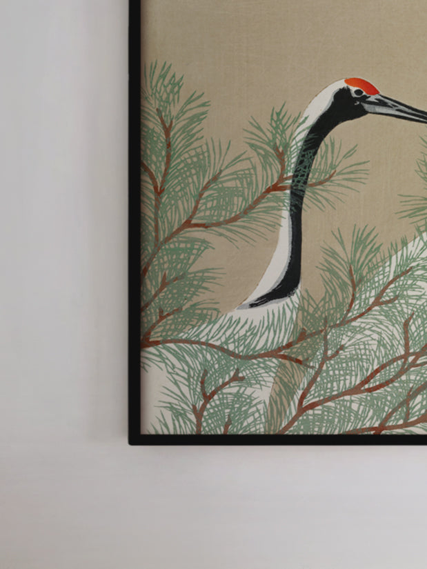 Kraniche im Kiefernwald - Gerahmte Eleganz