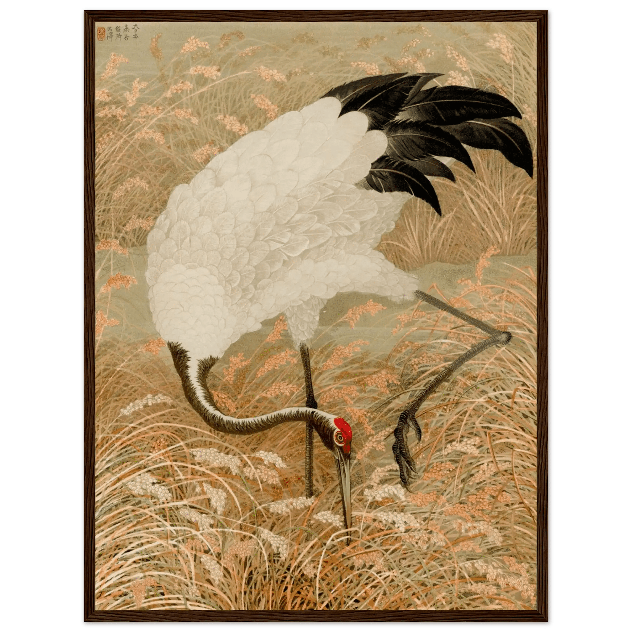 Kranich im Reisfeld - Gerahmte Eleganz - HINORI