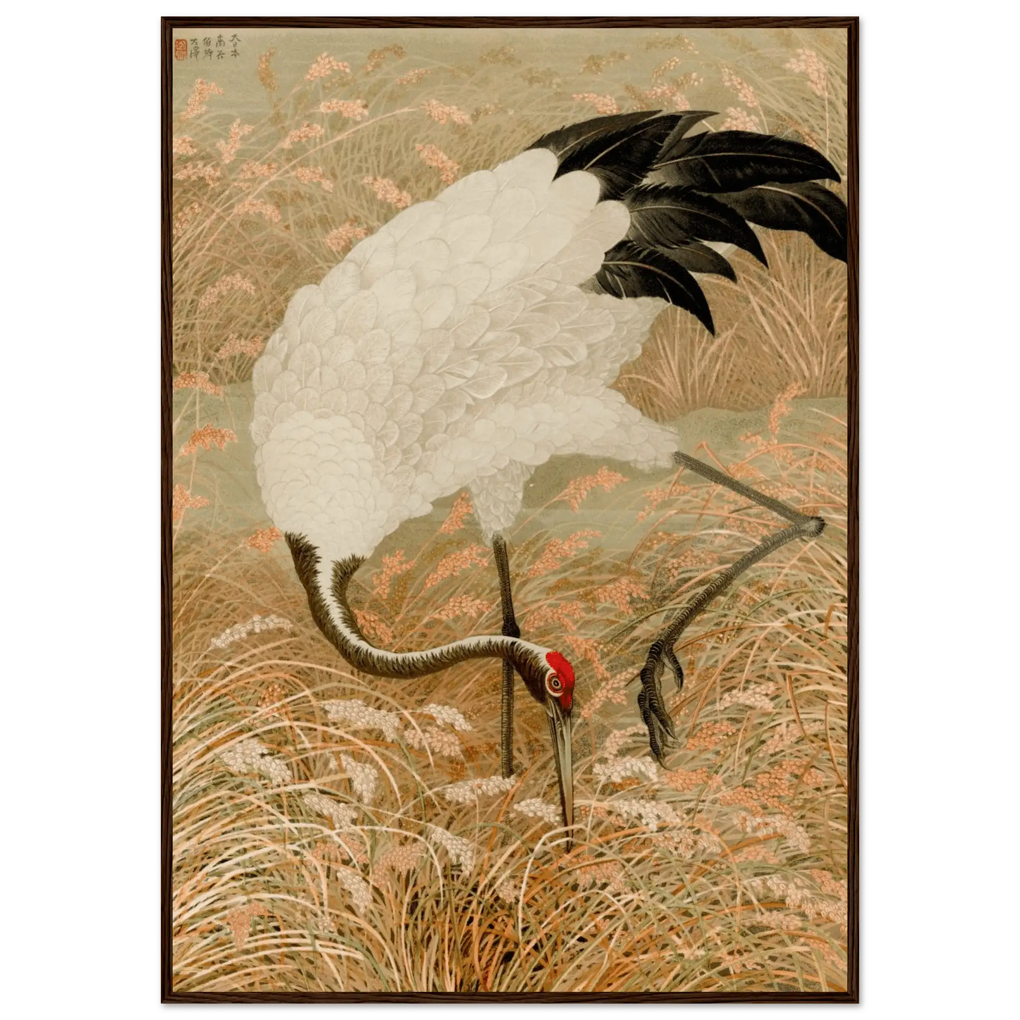 Kranich im Reisfeld - Gerahmte Eleganz - HINORI