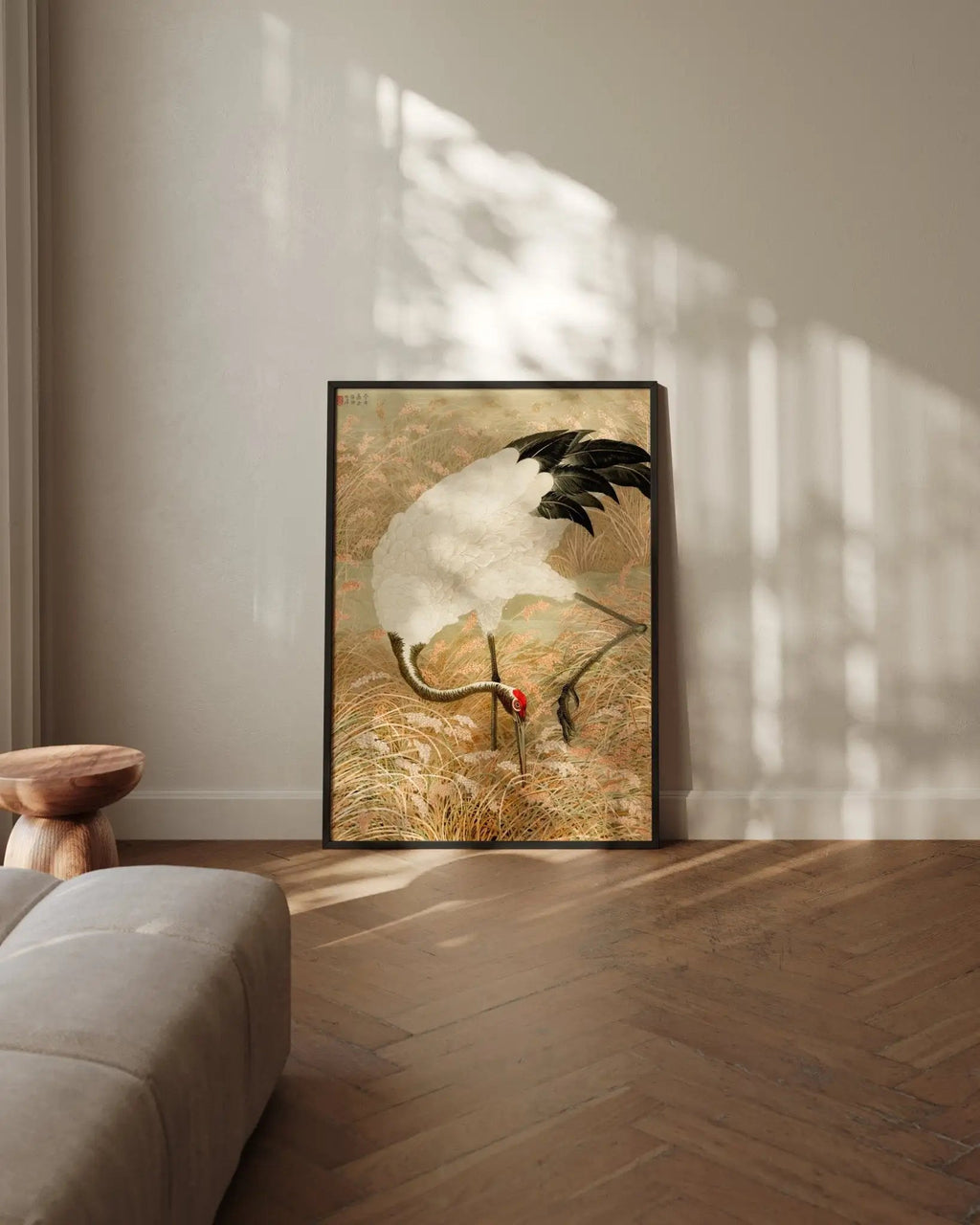 Kranich im Reisfeld - Gerahmte Eleganz - HINORI