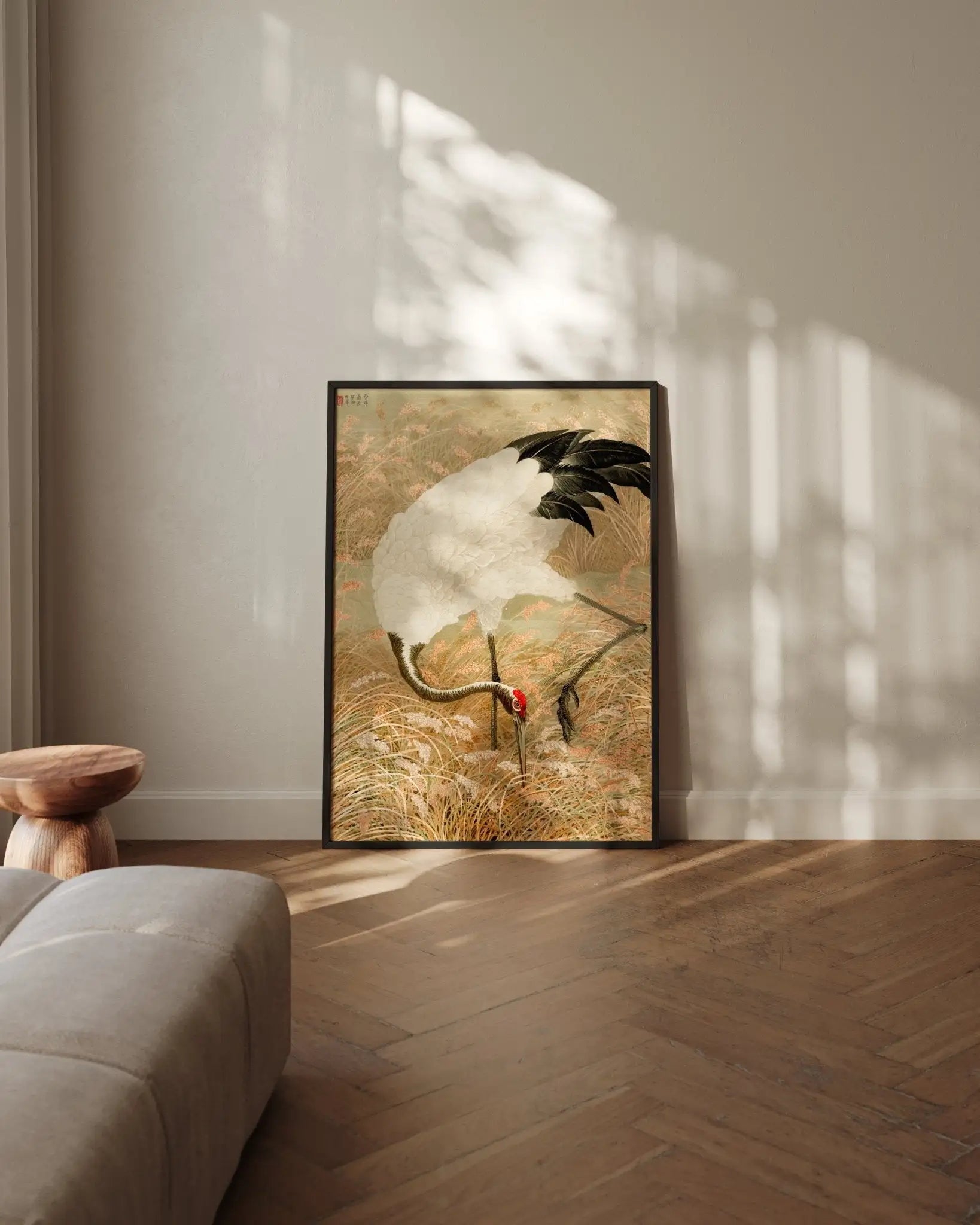 Kranich im Reisfeld - Gerahmte Eleganz - HINORI