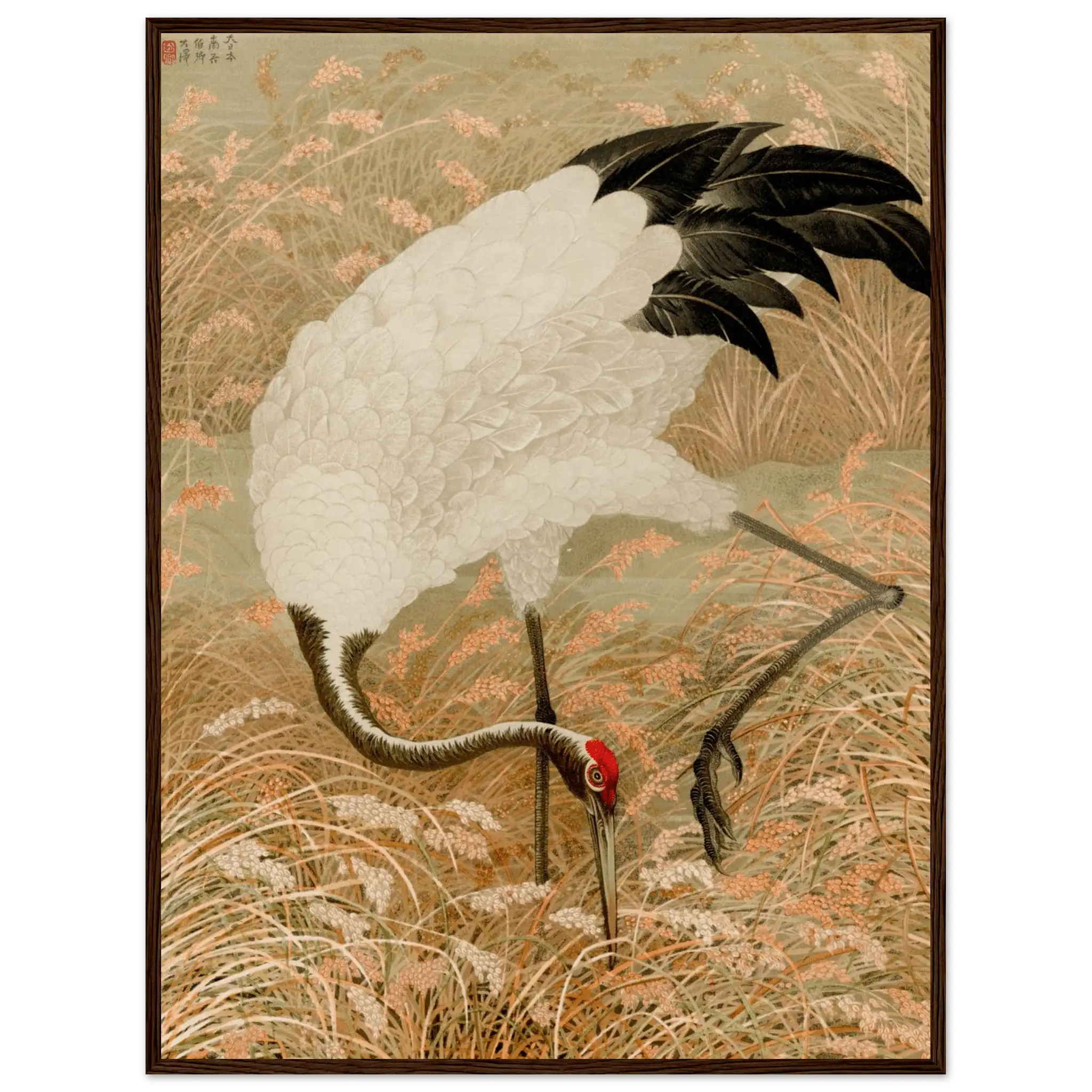 Kranich im Reisfeld - Gerahmte Eleganz - HINORI