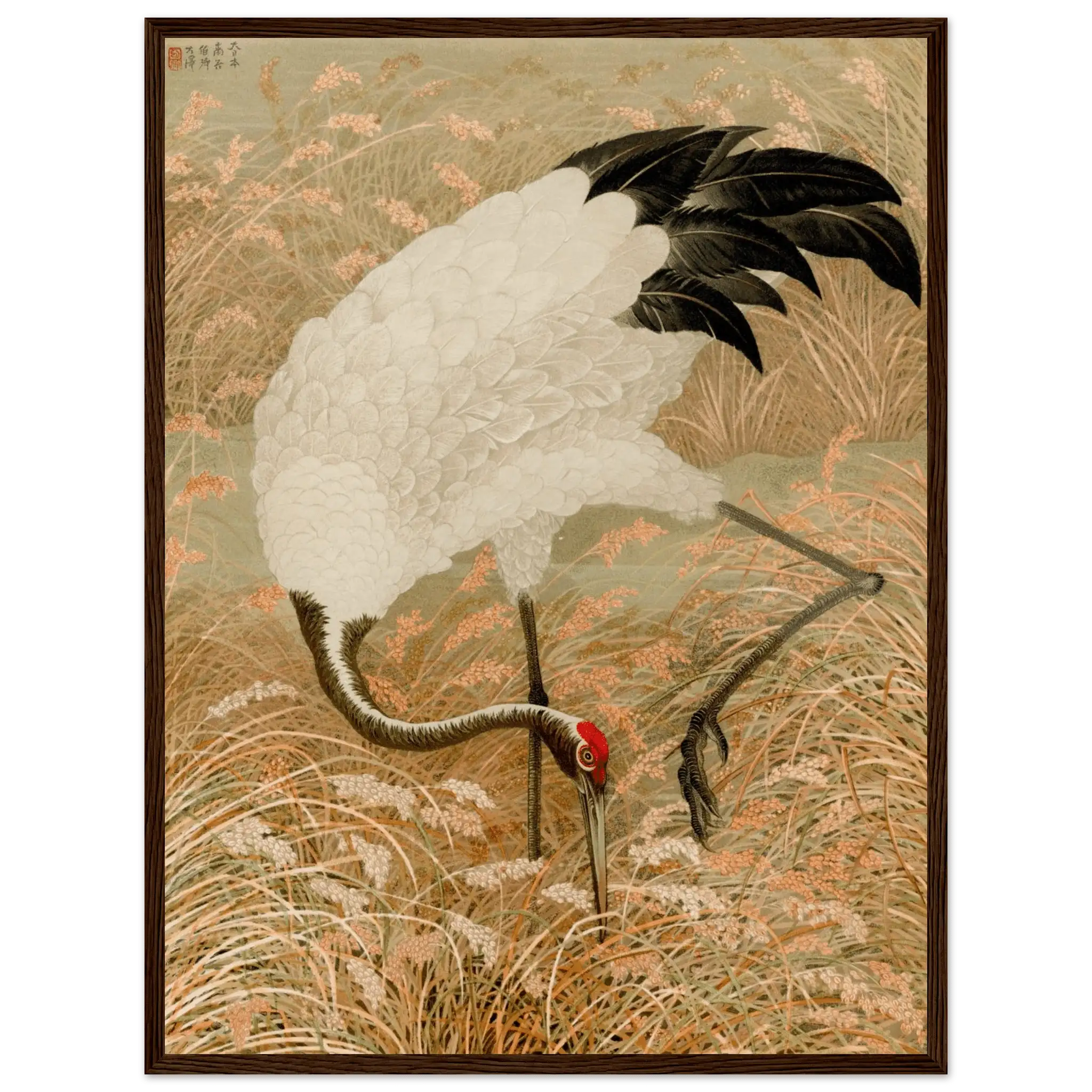 Kranich im Reisfeld - Gerahmte Eleganz - HINORI