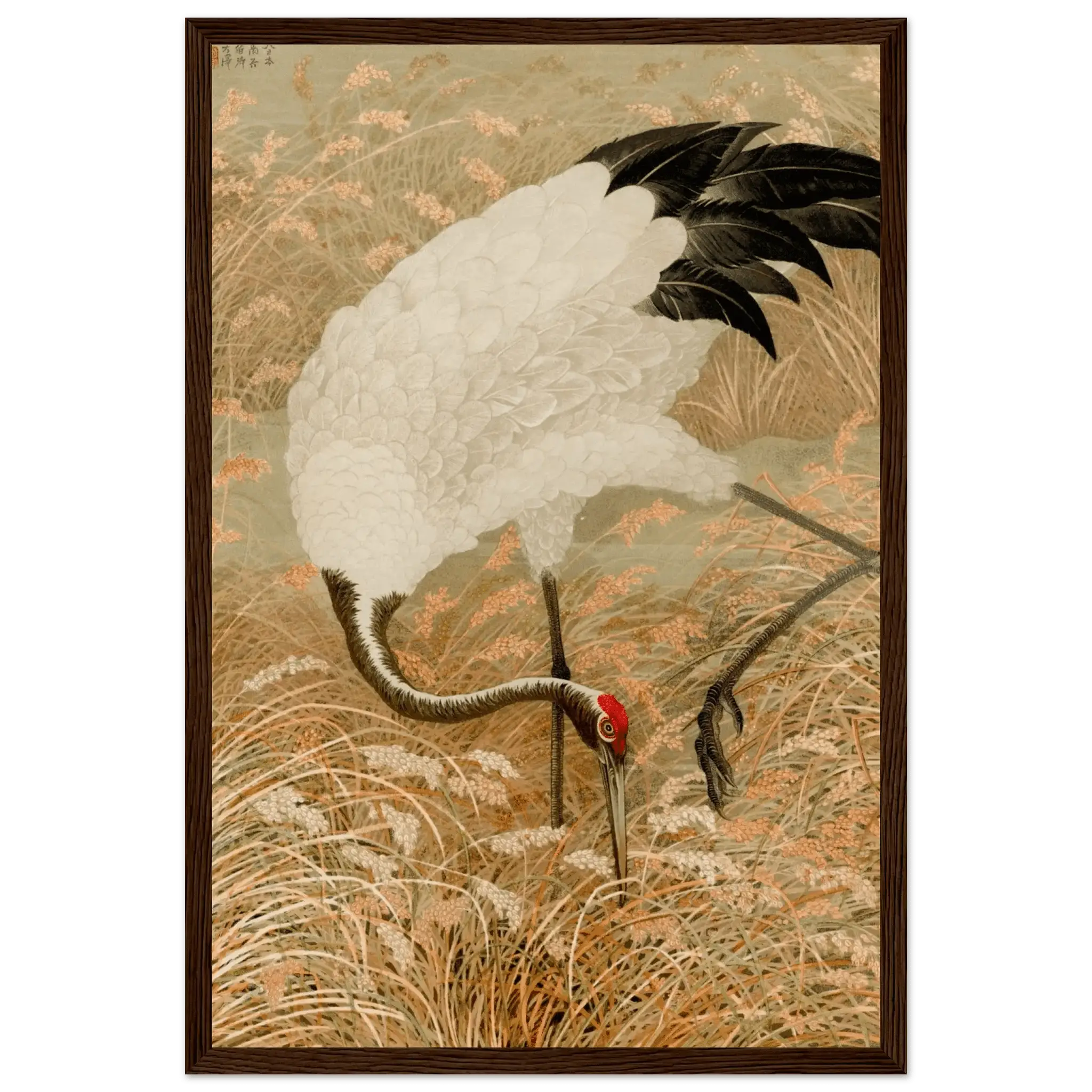 Kranich im Reisfeld - Gerahmte Eleganz - HINORI