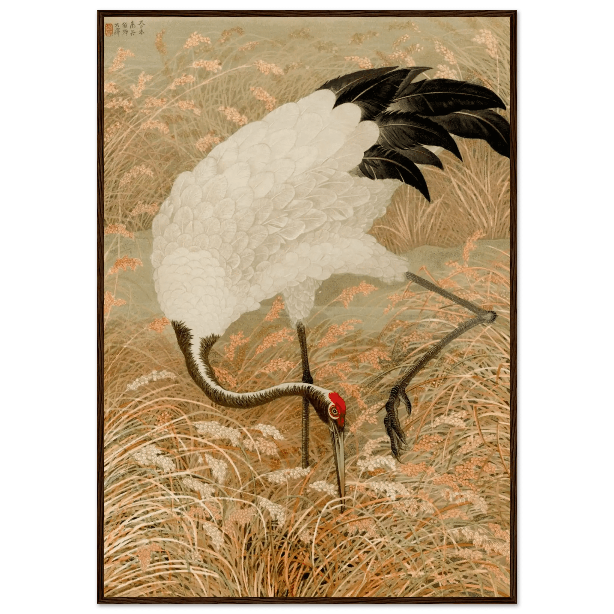 Kranich im Reisfeld - Gerahmte Eleganz - HINORI
