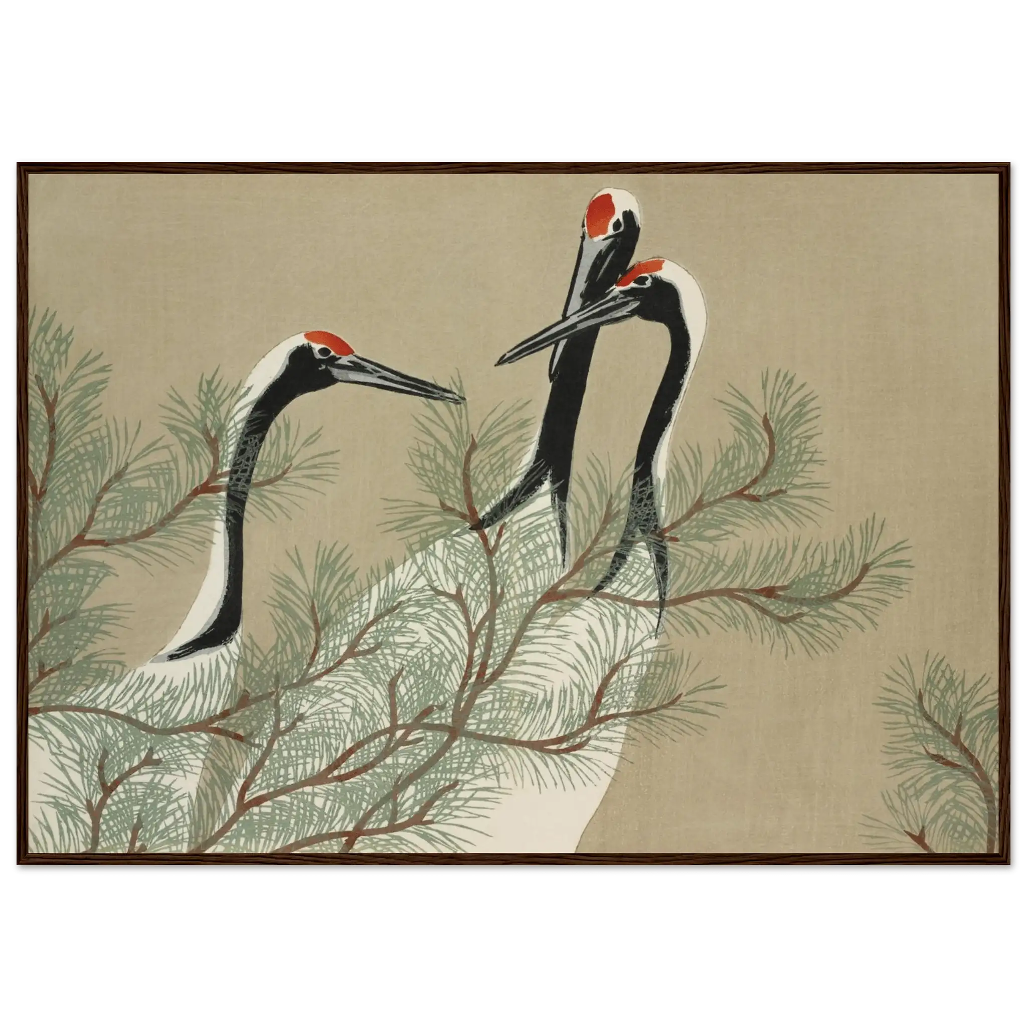 Kraniche im Kiefernwald - Gerahmte Eleganz - HINORI