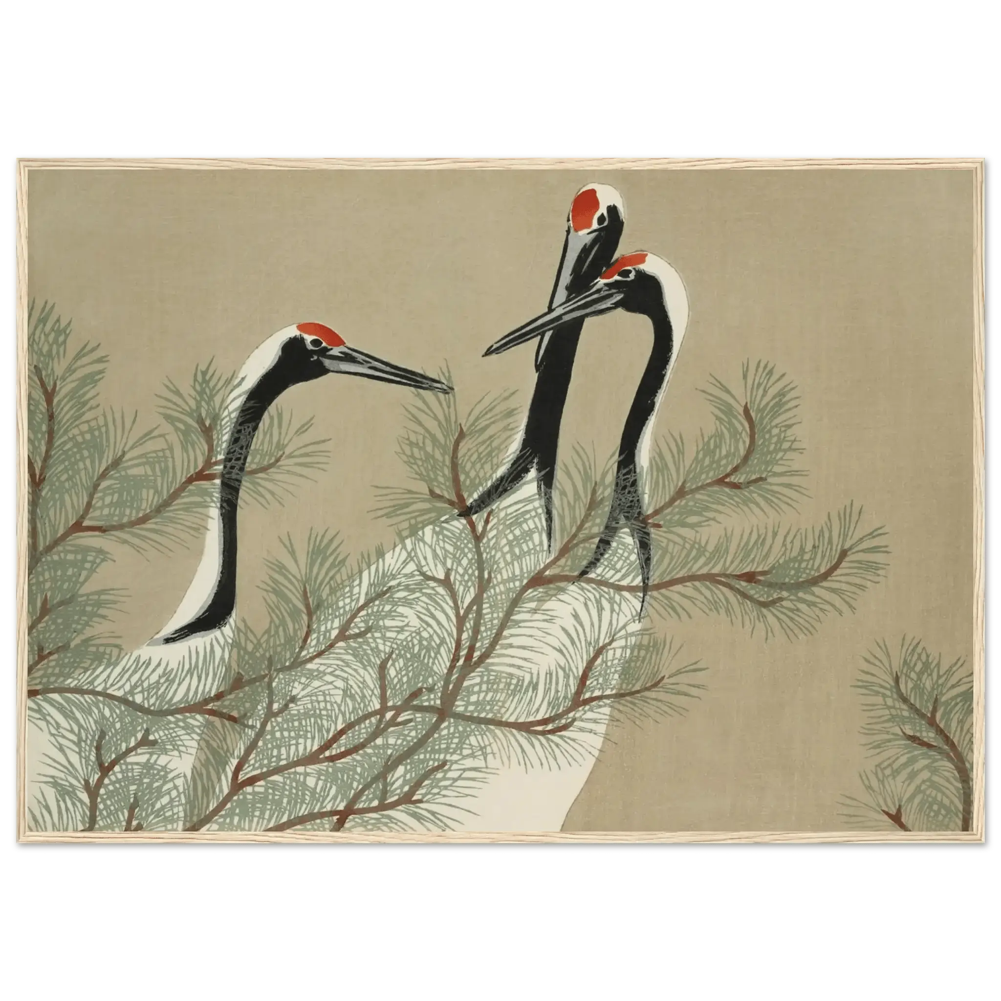 Kraniche im Kiefernwald - Gerahmte Eleganz - HINORI
