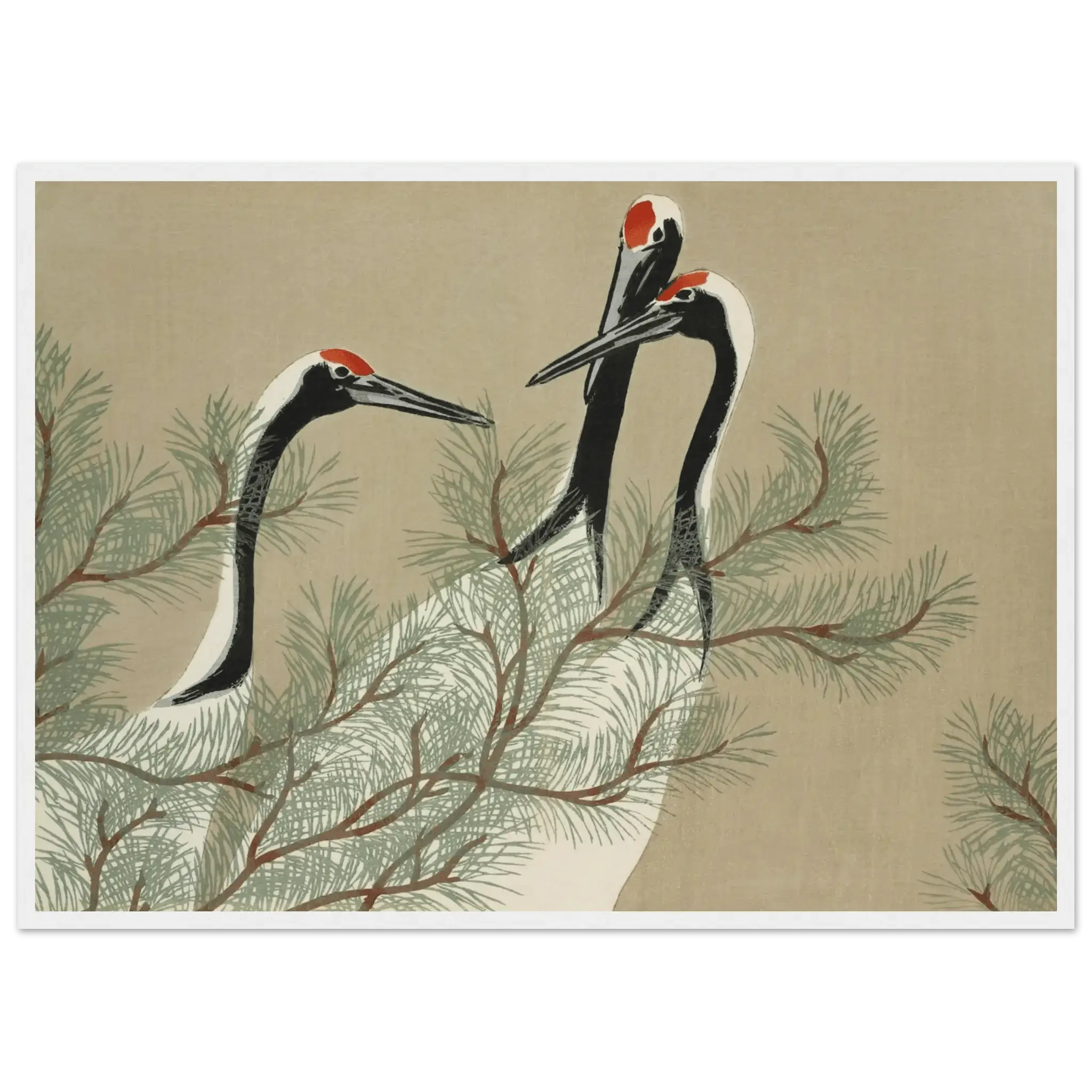 Kraniche im Kiefernwald - Gerahmte Eleganz - HINORI