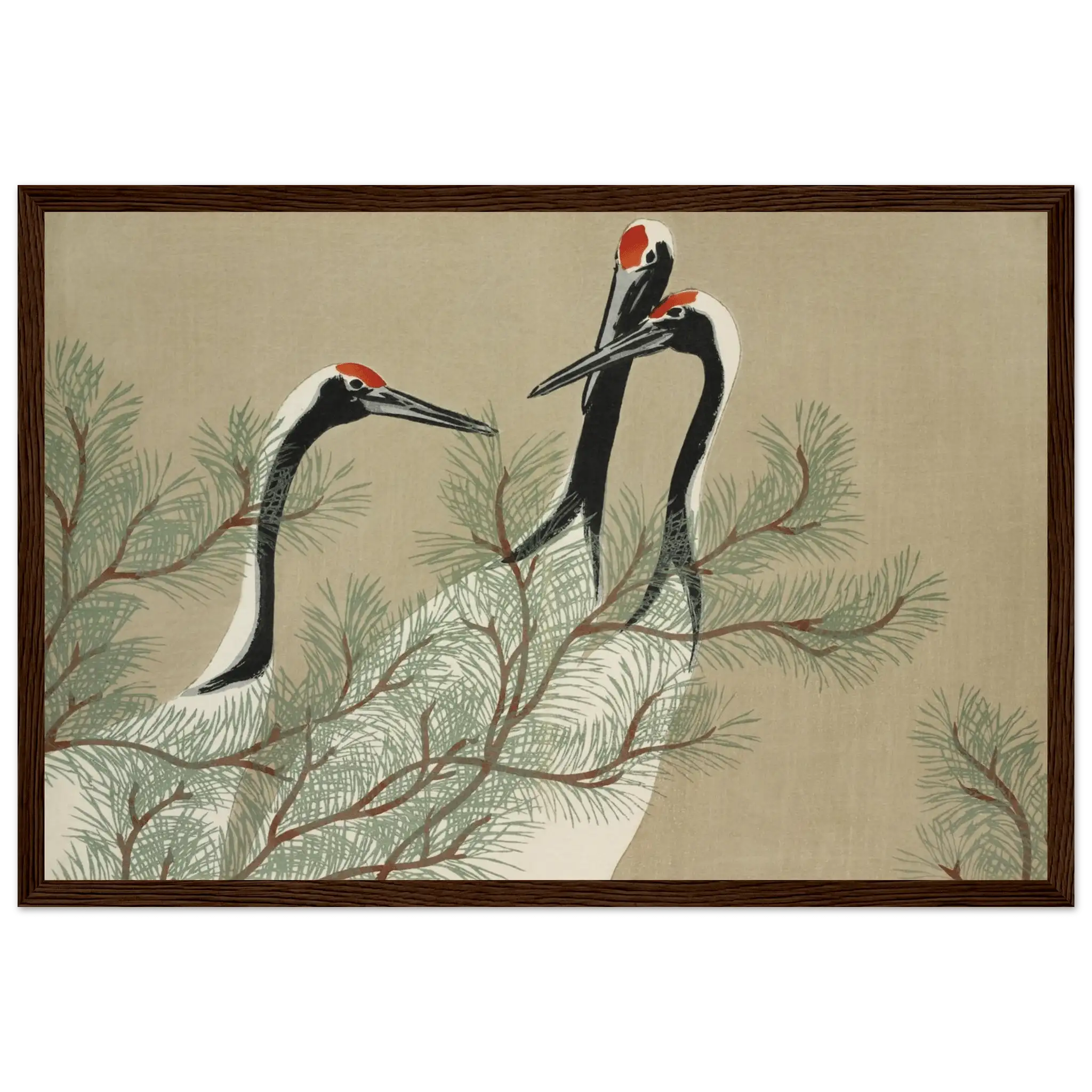 Kraniche im Kiefernwald - Gerahmte Eleganz - HINORI