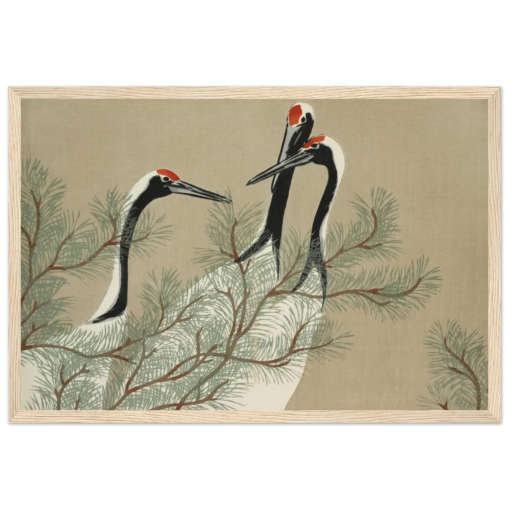 Kraniche im Kiefernwald - Gerahmte Eleganz - HINORI