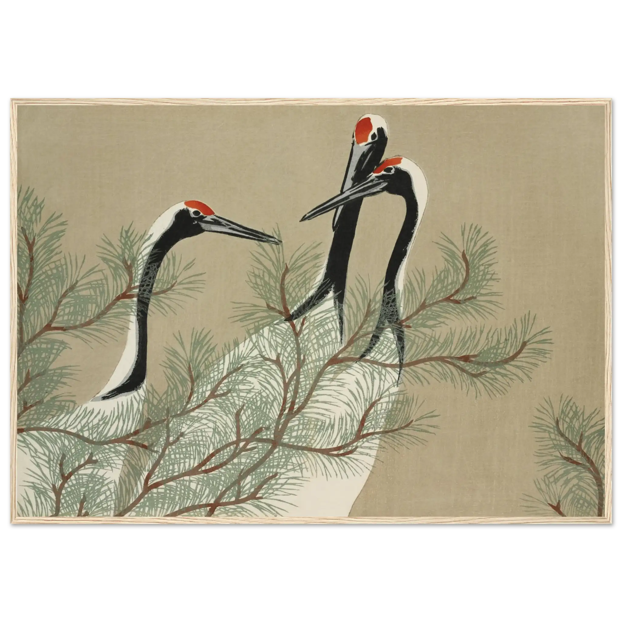 Kraniche im Kiefernwald - Gerahmte Eleganz - HINORI