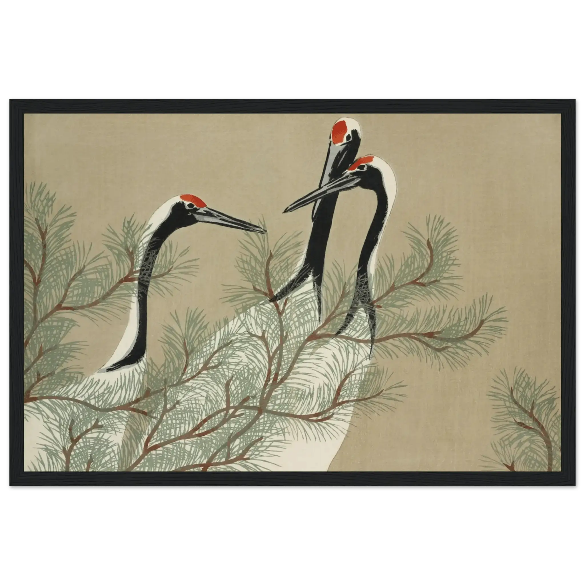 Kraniche im Kiefernwald - Gerahmte Eleganz - HINORI