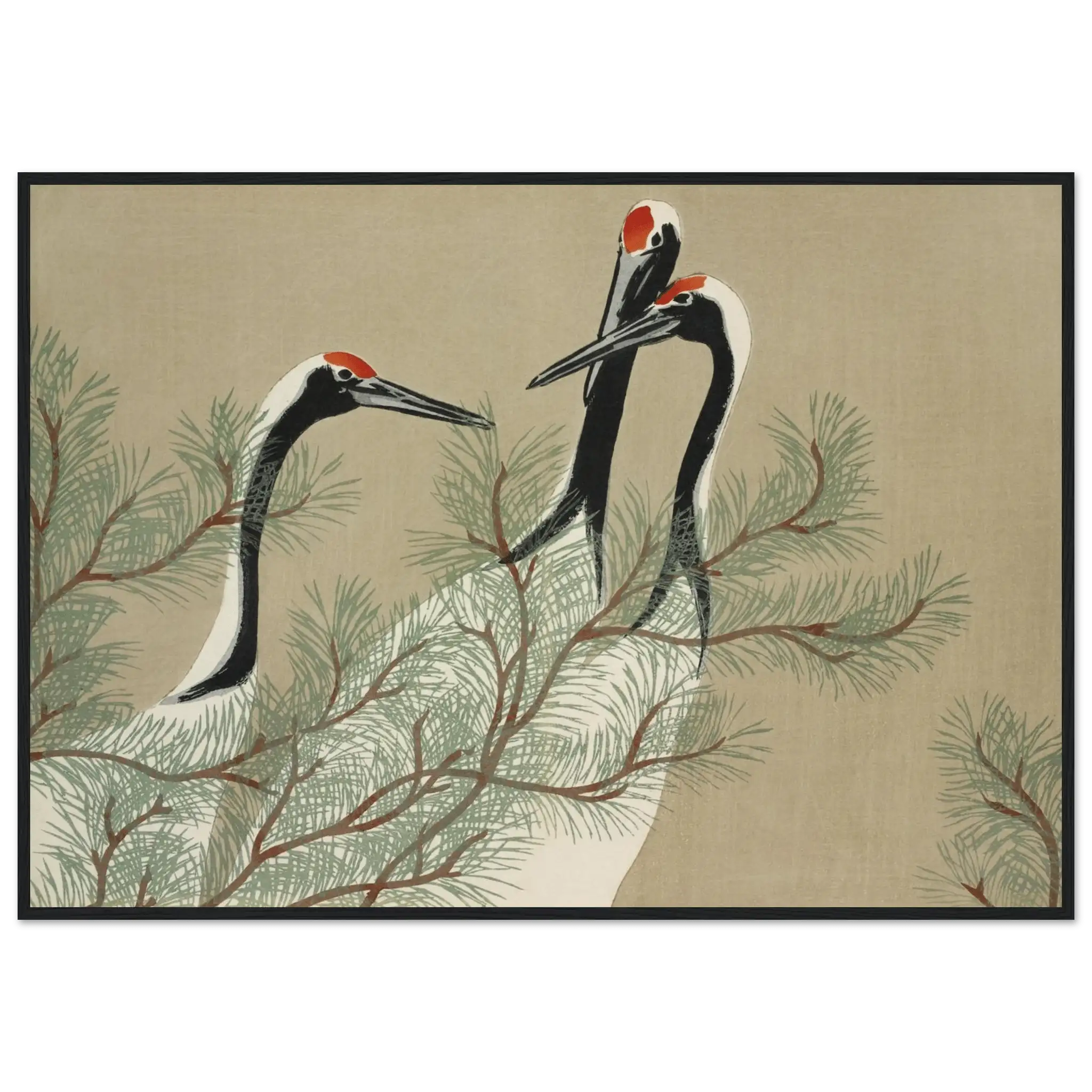 Kraniche im Kiefernwald - Gerahmte Eleganz - HINORI