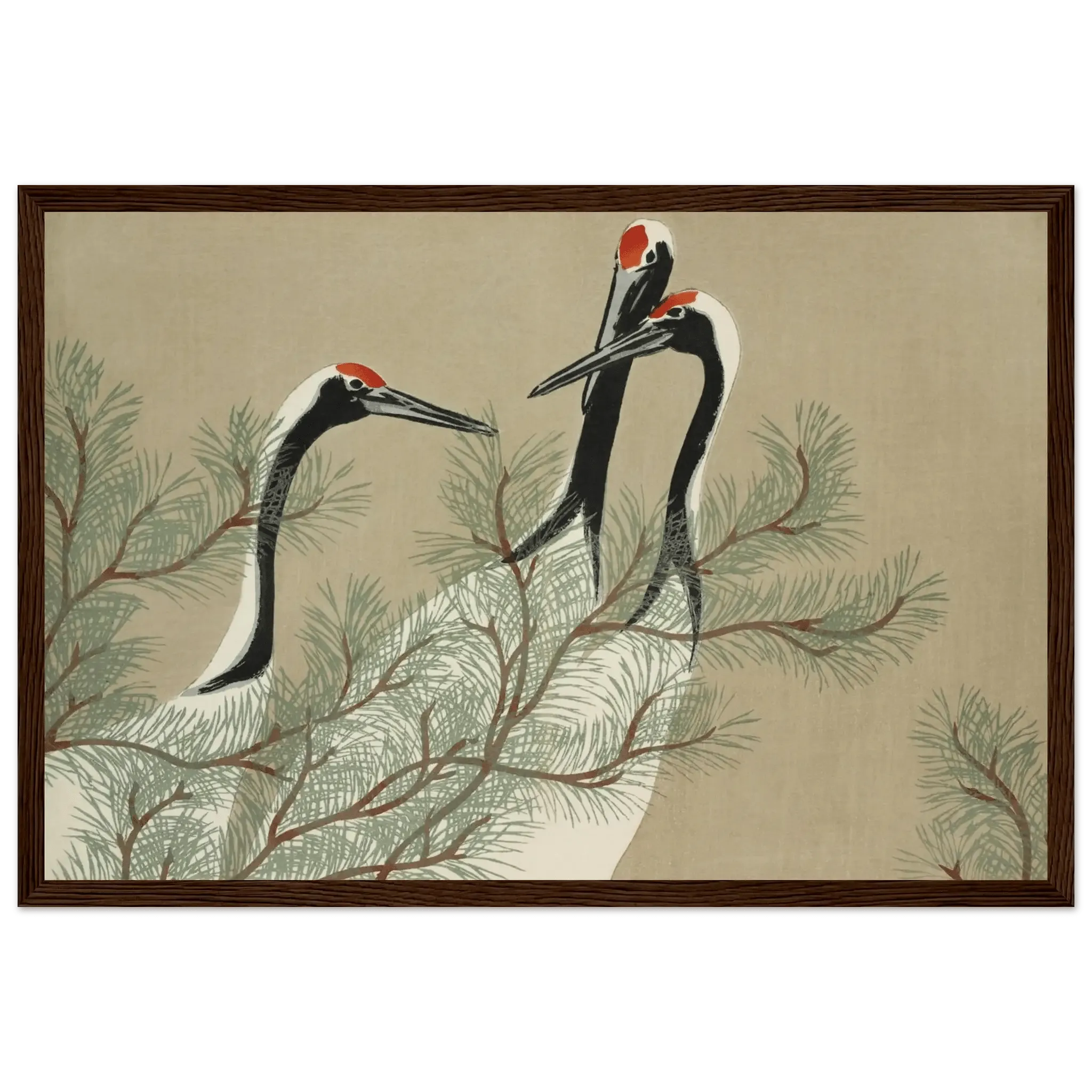 Kraniche im Kiefernwald - Gerahmte Eleganz - HINORI