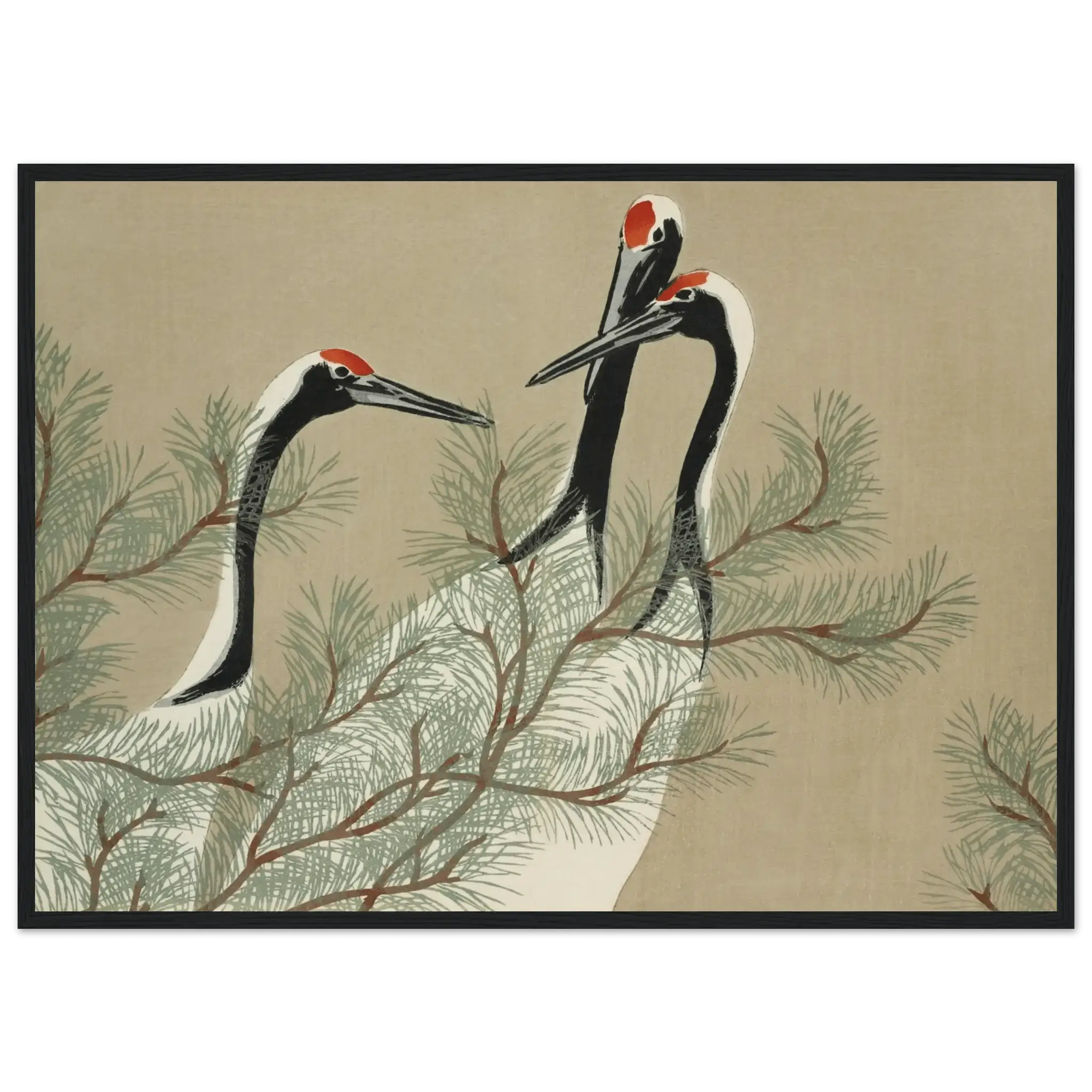 Kraniche im Kiefernwald - Gerahmte Eleganz - HINORI