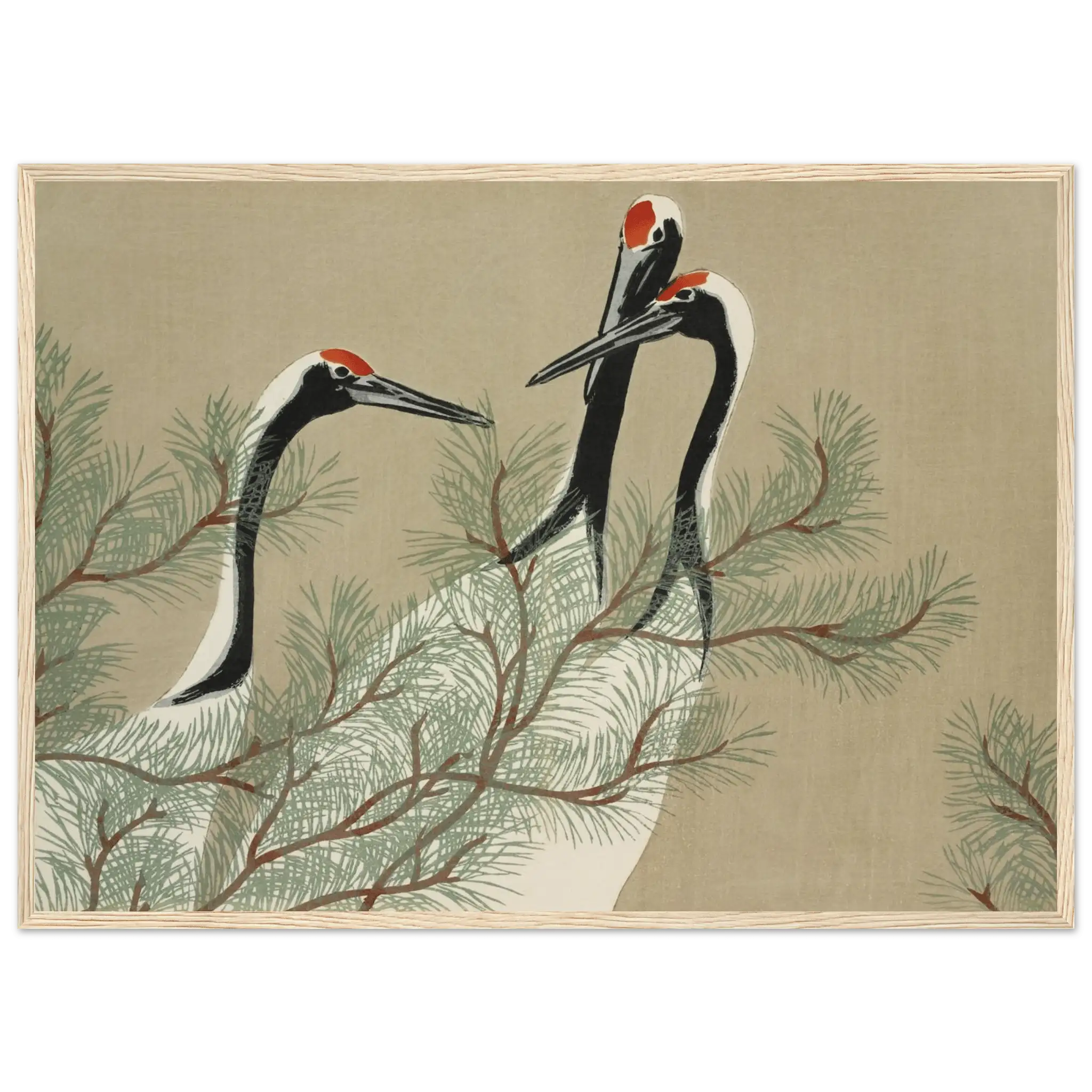 Kraniche im Kiefernwald - Gerahmte Eleganz - HINORI