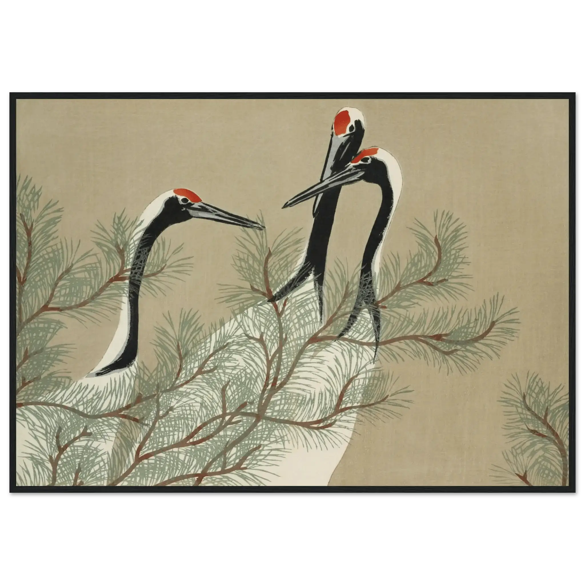 Kraniche im Kiefernwald - Gerahmte Eleganz - HINORI
