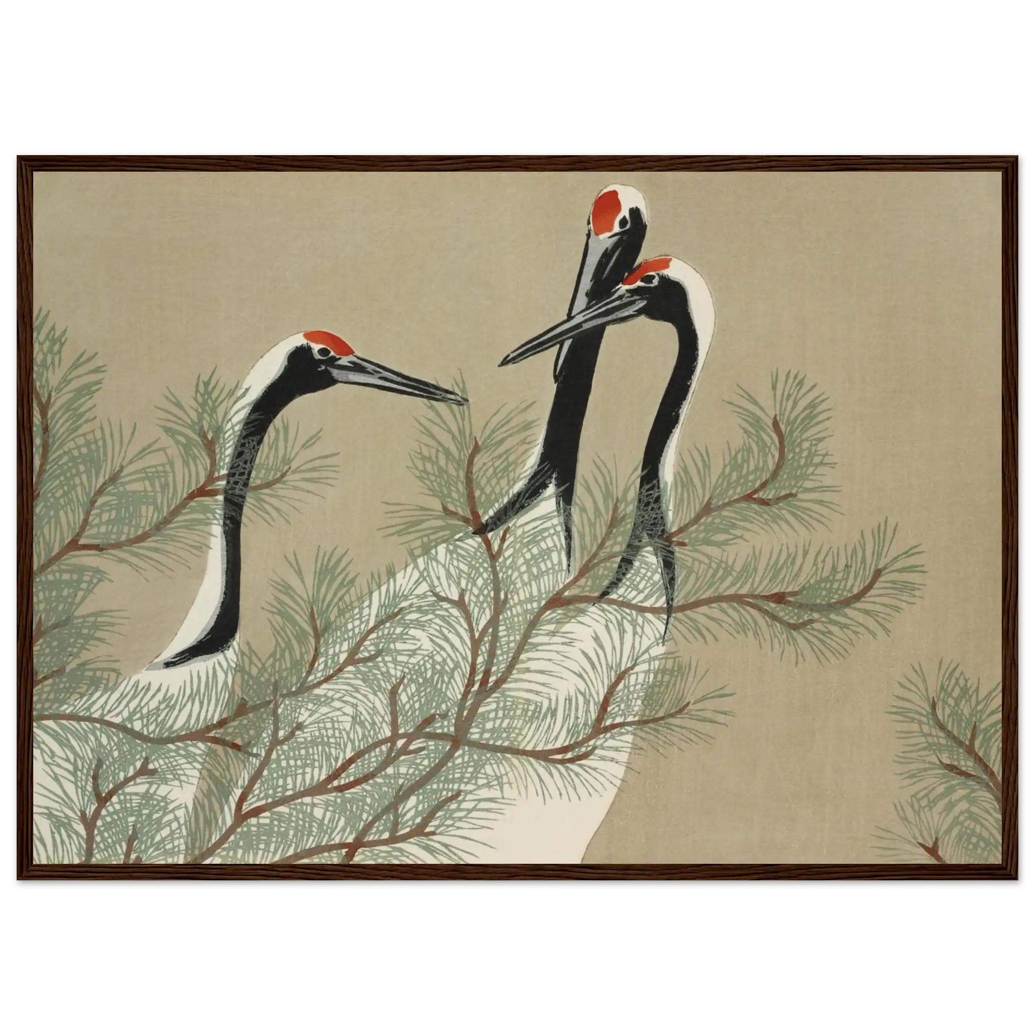 Kraniche im Kiefernwald - Gerahmte Eleganz - HINORI