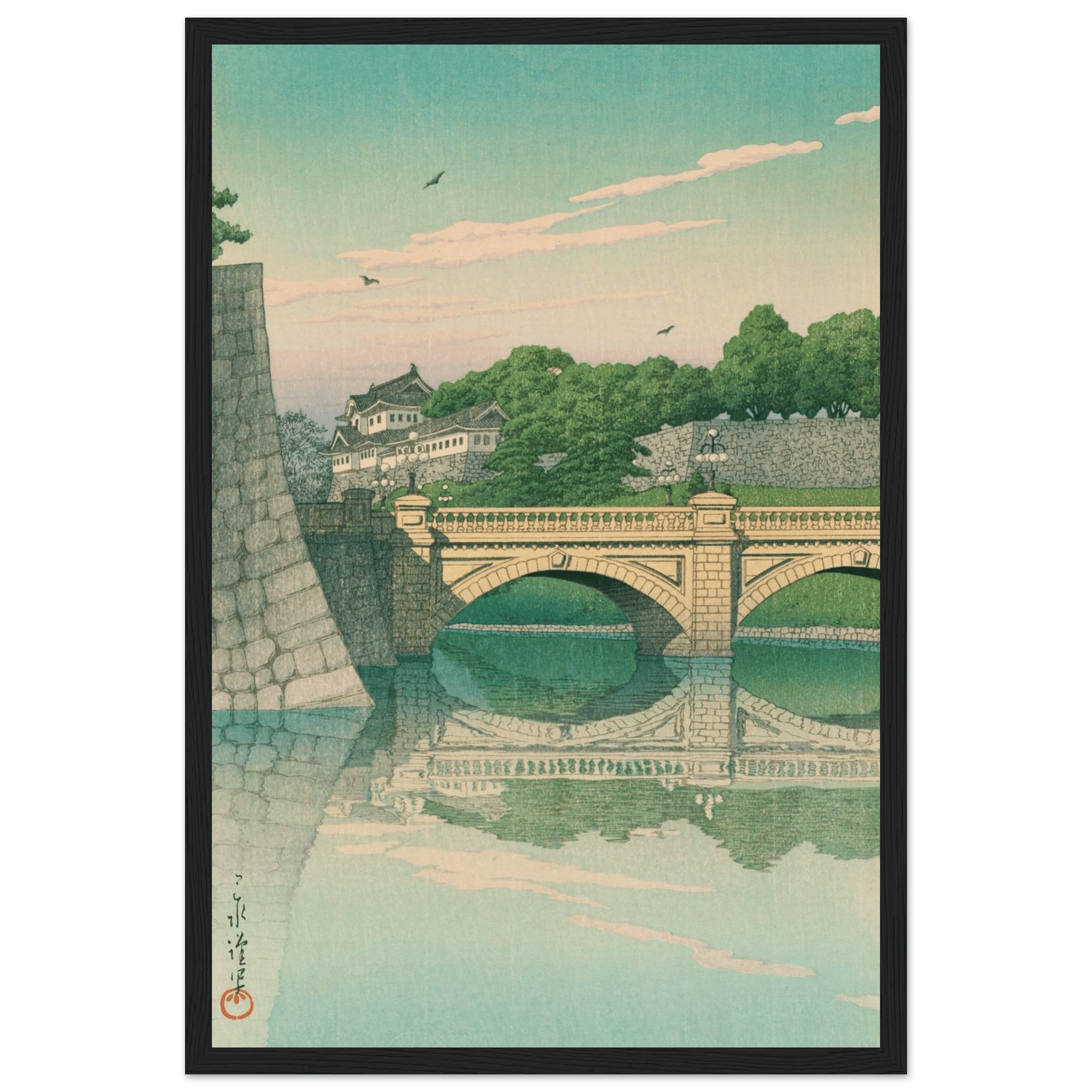 Morgen an der Nijūbashi - Brücke - Gerahmte Eleganz - HINORI