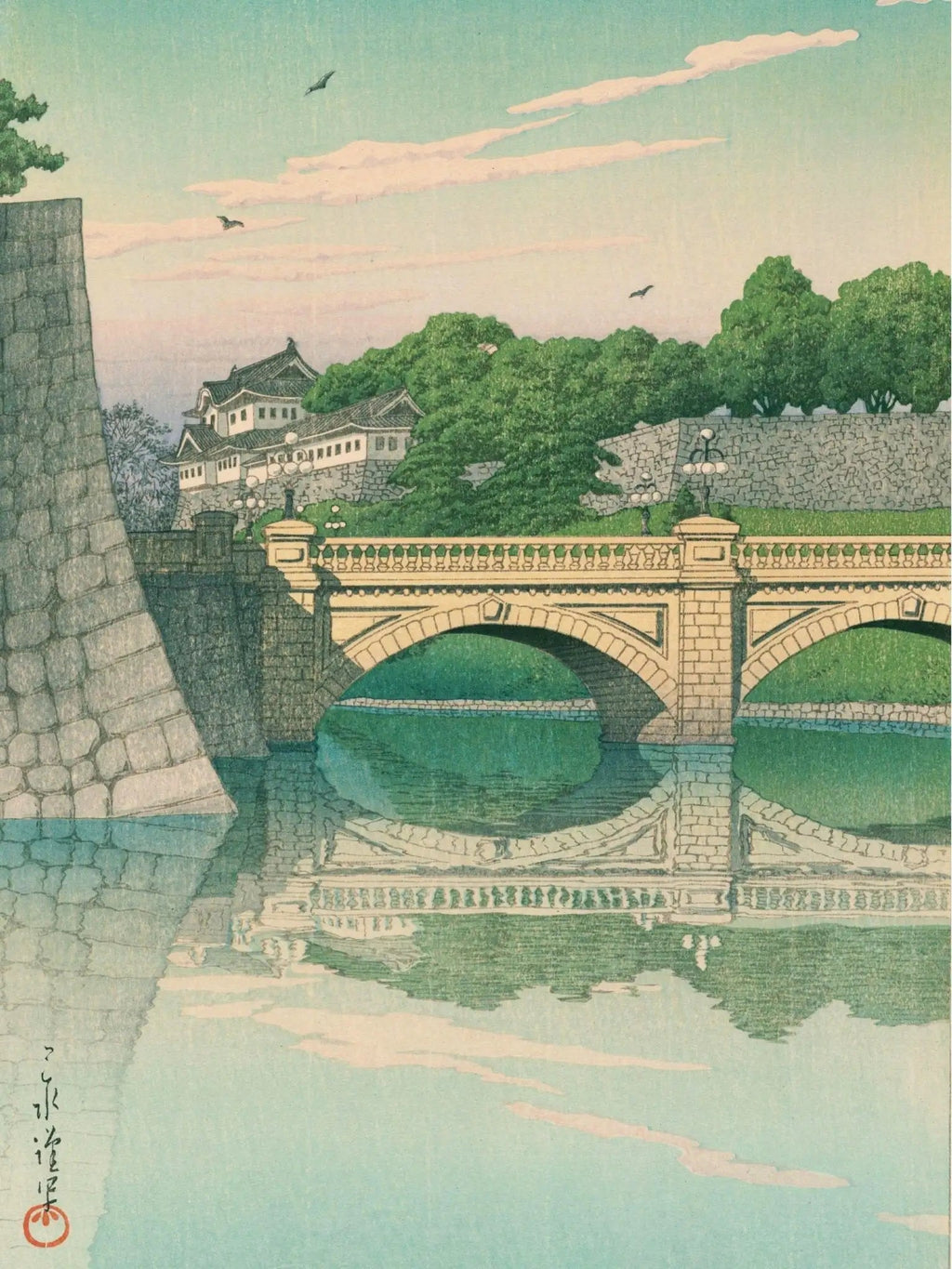 Morgen an der Nijūbashi - Brücke - Gerahmte Eleganz - HINORI
