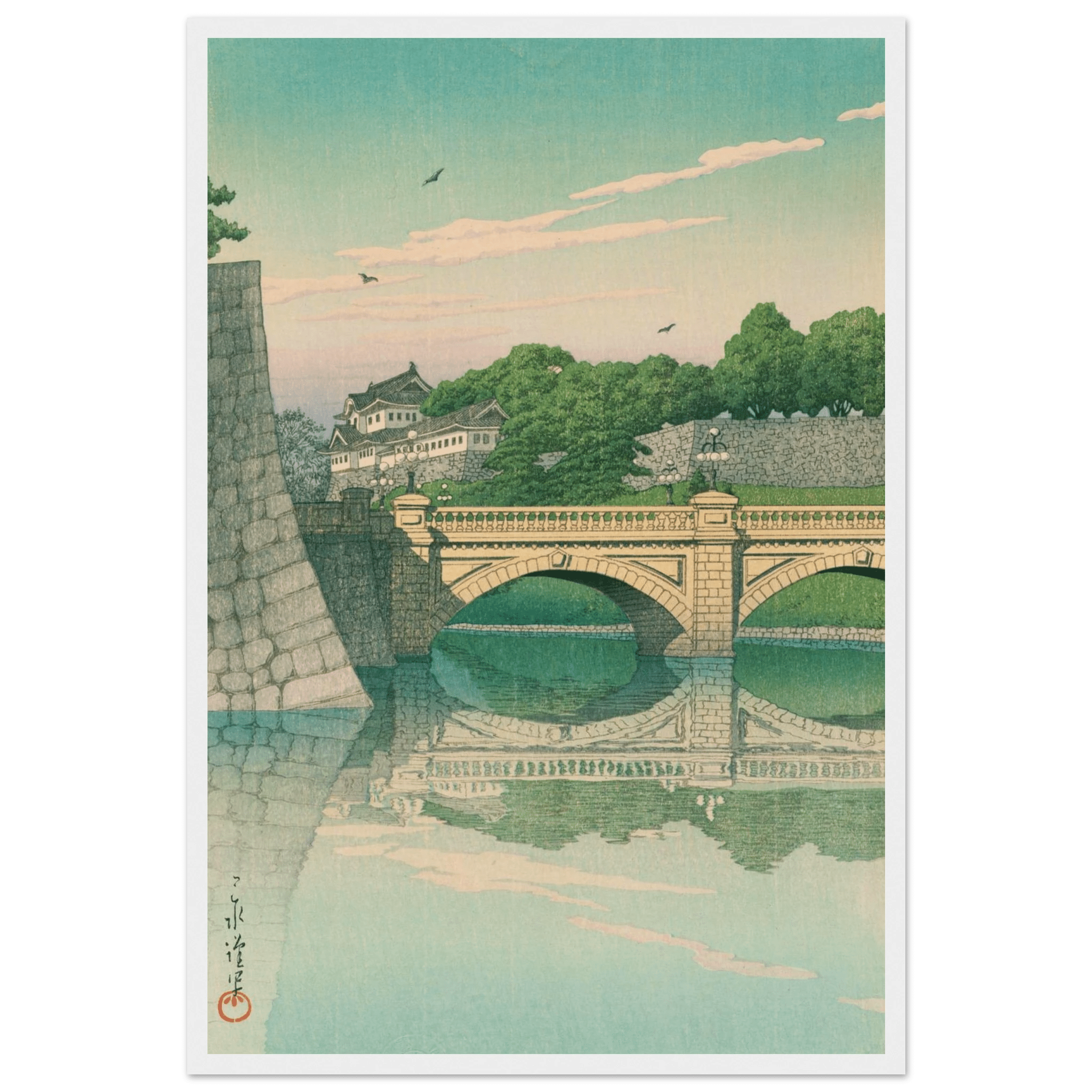 Morgen an der Nijūbashi - Brücke - Gerahmte Eleganz - HINORI