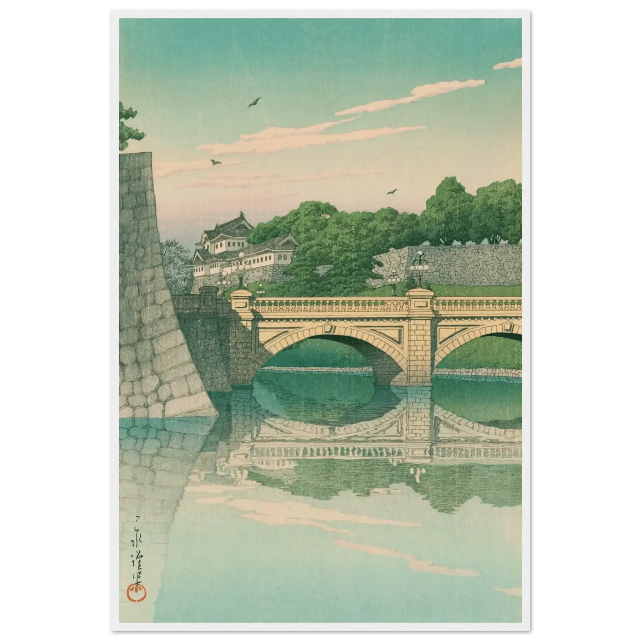 Morgen an der Nijūbashi - Brücke - Gerahmte Eleganz - HINORI