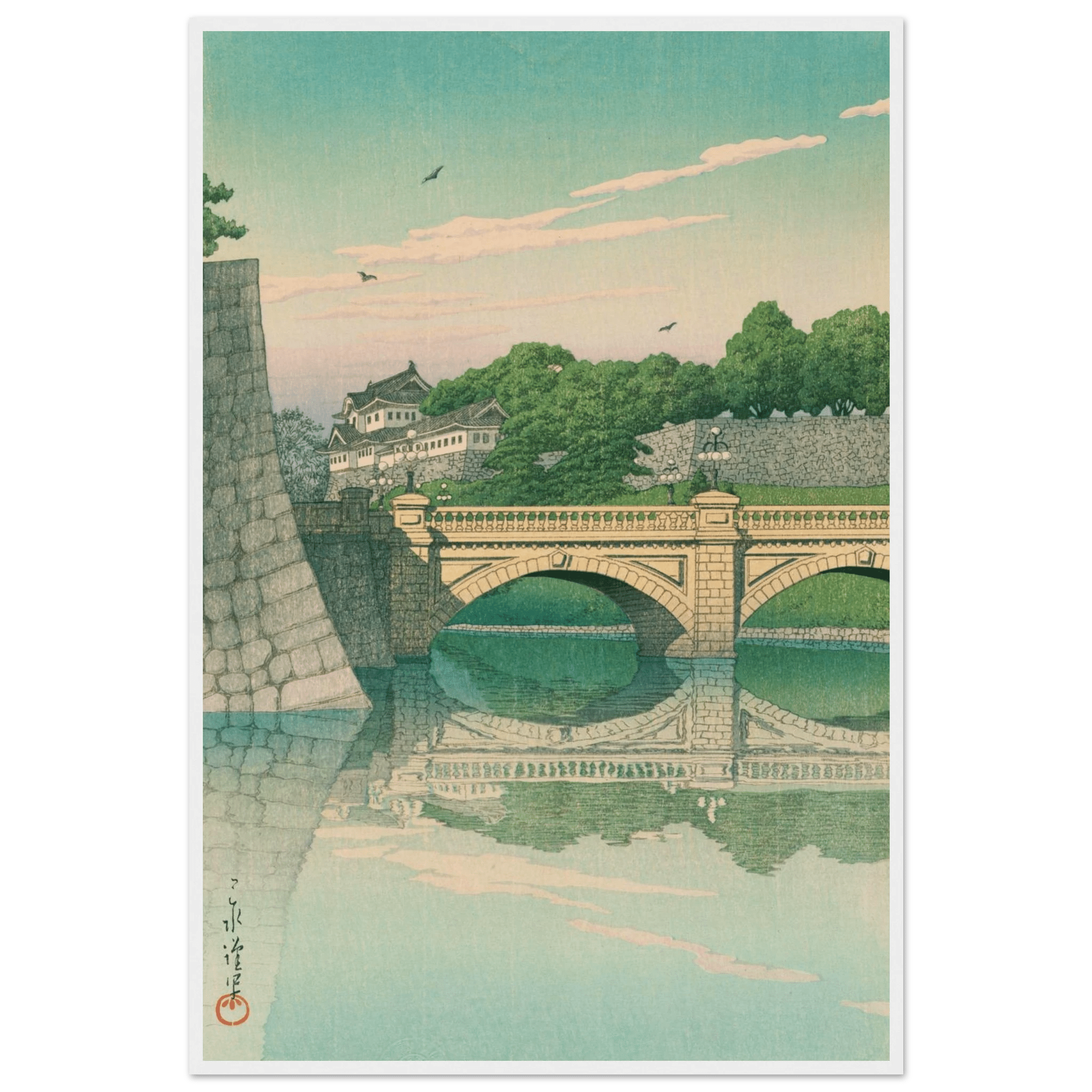 Morgen an der Nijūbashi - Brücke - Gerahmte Eleganz - HINORI