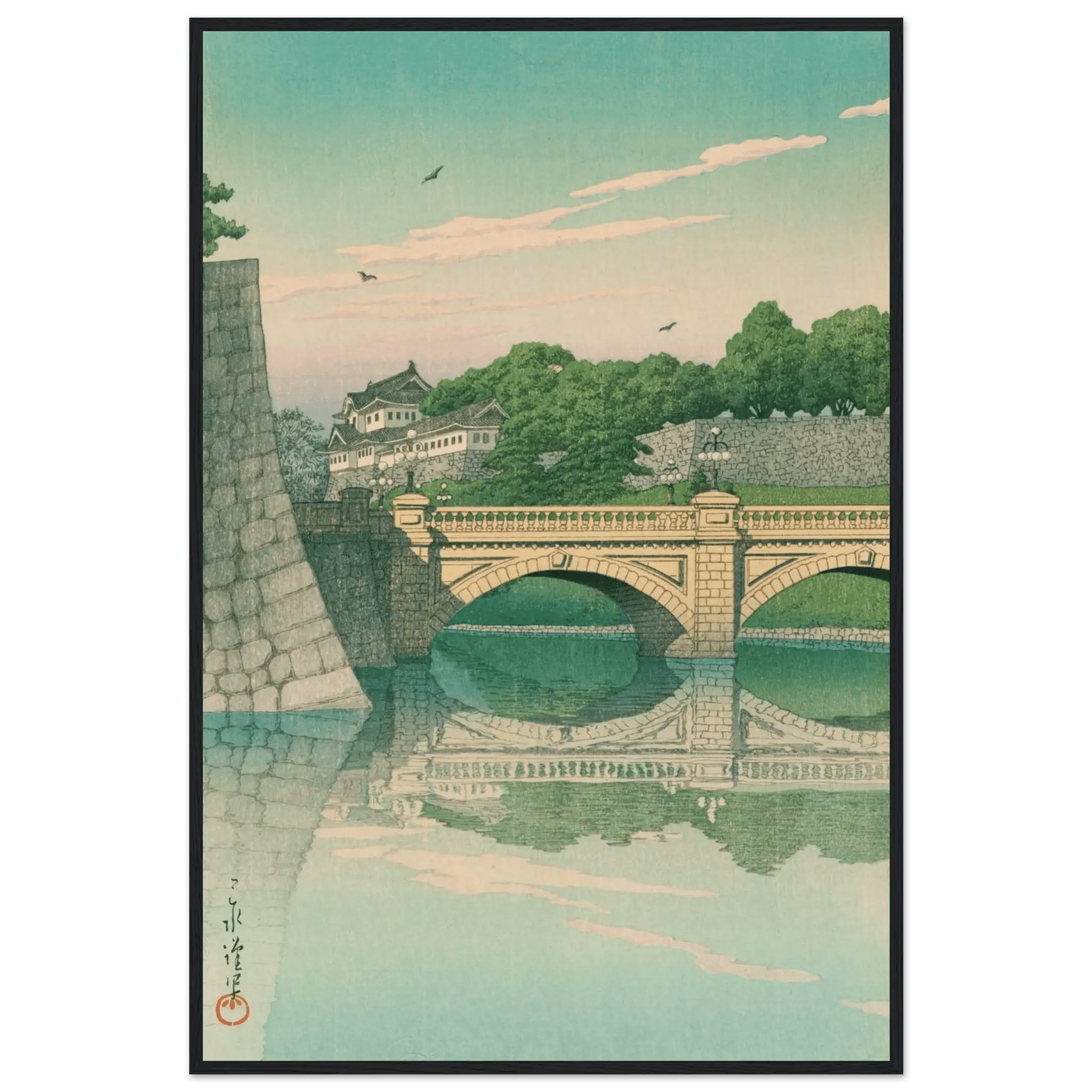 Morgen an der Nijūbashi - Brücke - Gerahmte Eleganz - HINORI