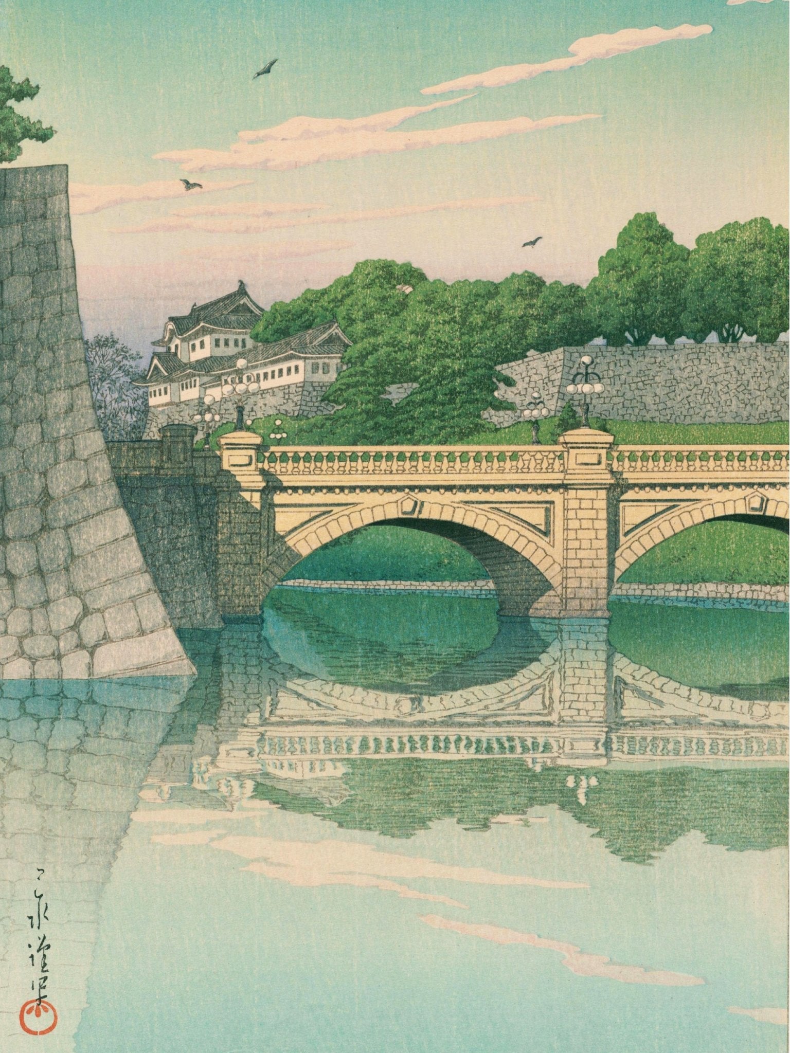 Morgen an der Nijūbashi - Brücke - Gerahmte Eleganz - HINORI