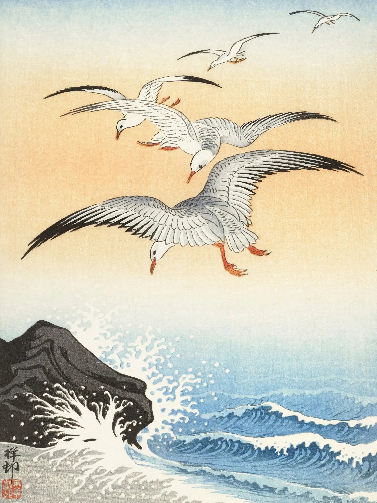 Möwen über stürmischem Meer - Gerahmte Eleganz - HINORI